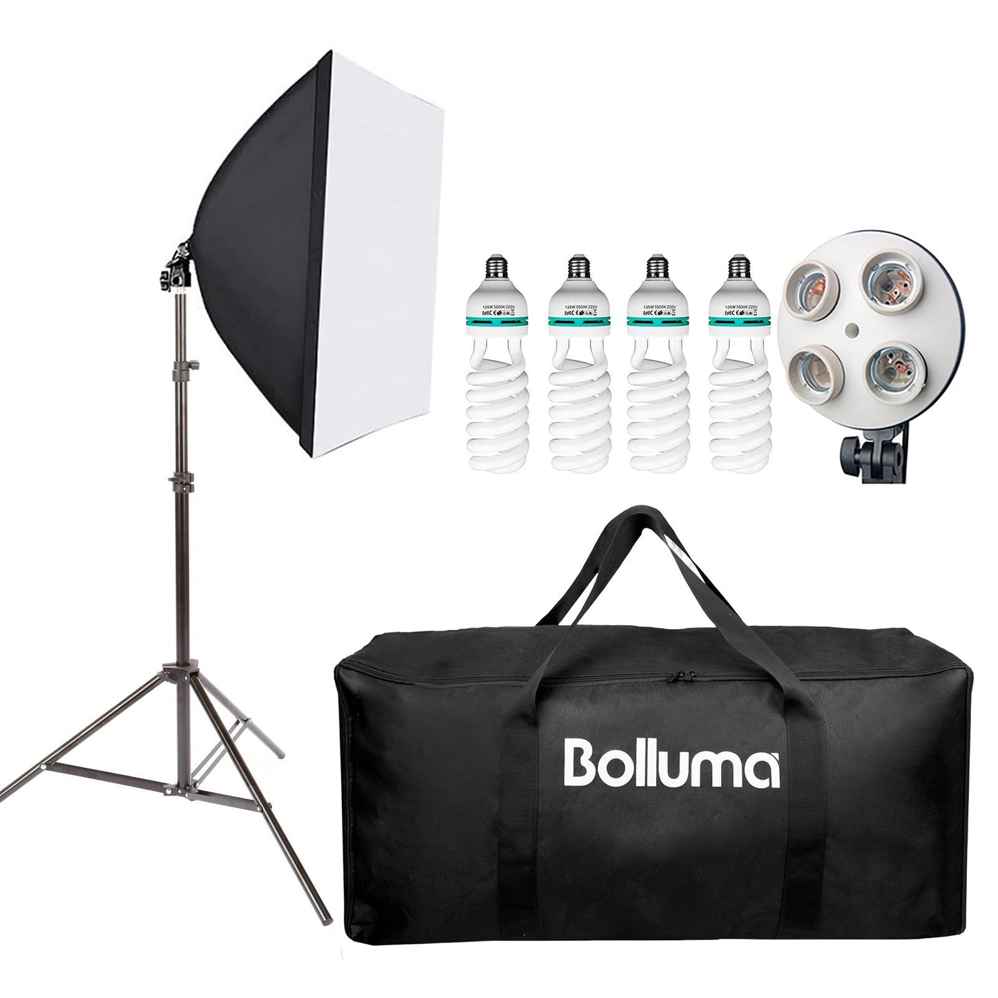 Softbox Photography Lighting Kit 20 x 28 inch with 4x 135W 5500K Light Bulbs, 4 in 1 E27 Socket, Adjustable Lamp Stand and Carry Bag, Continuous Lighting for Portraits and Product Shooting
