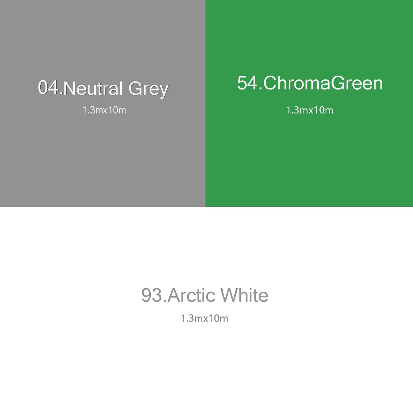BOLLUMA 1.35x10M Paper Backdrops – Arctic White, Grey, Green