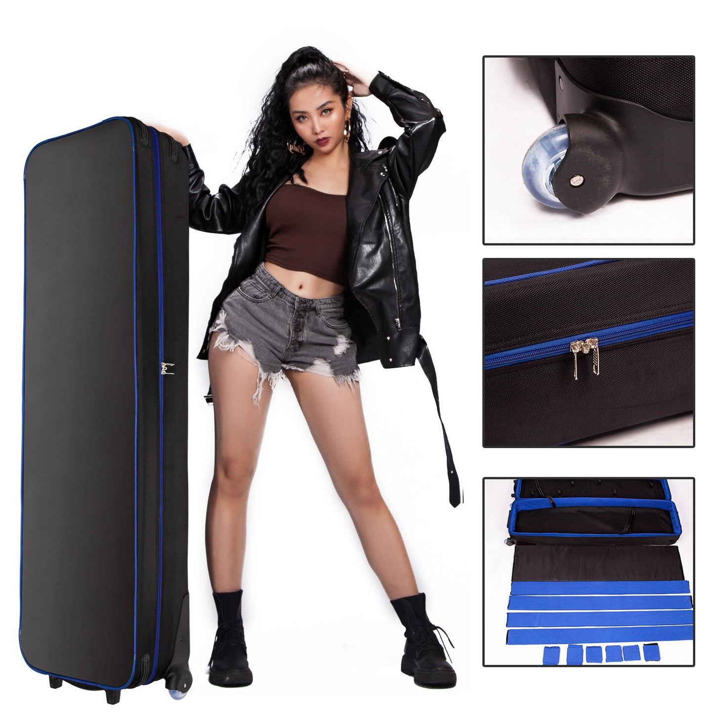 BOLLUMA Photography C Stand Carry Bag Case with Handle and Wheels, 54"x14"x8.2" Roller Flight Case Equipment Protective Trolley Case Bag for Century Stand Light Stand, Umbrella, Softbox, Flash