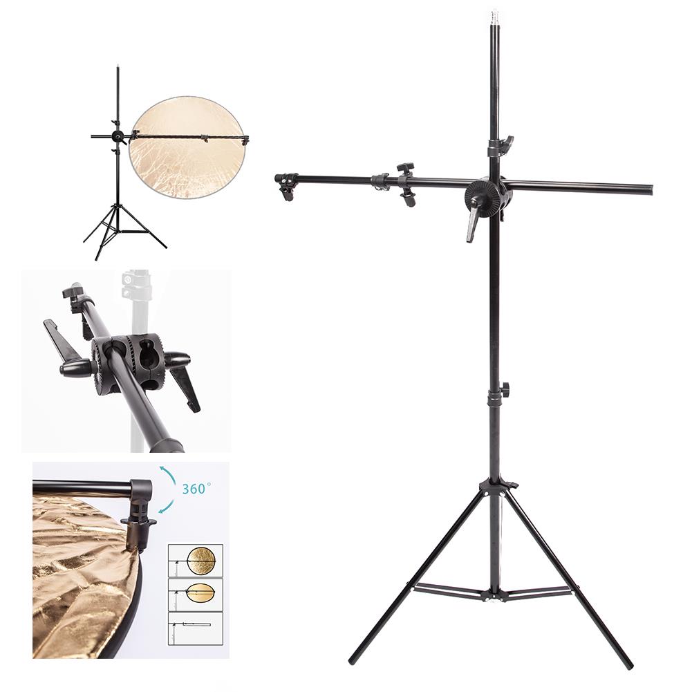 Photo Studio 200cm Adjustable Light Stand with 174cm Reflector Holder Arm and Dual Clamp, Portable Telescopic Crossbar Boom Arm Tripod with Clamp, for Video Product Shooting Portrait Photography