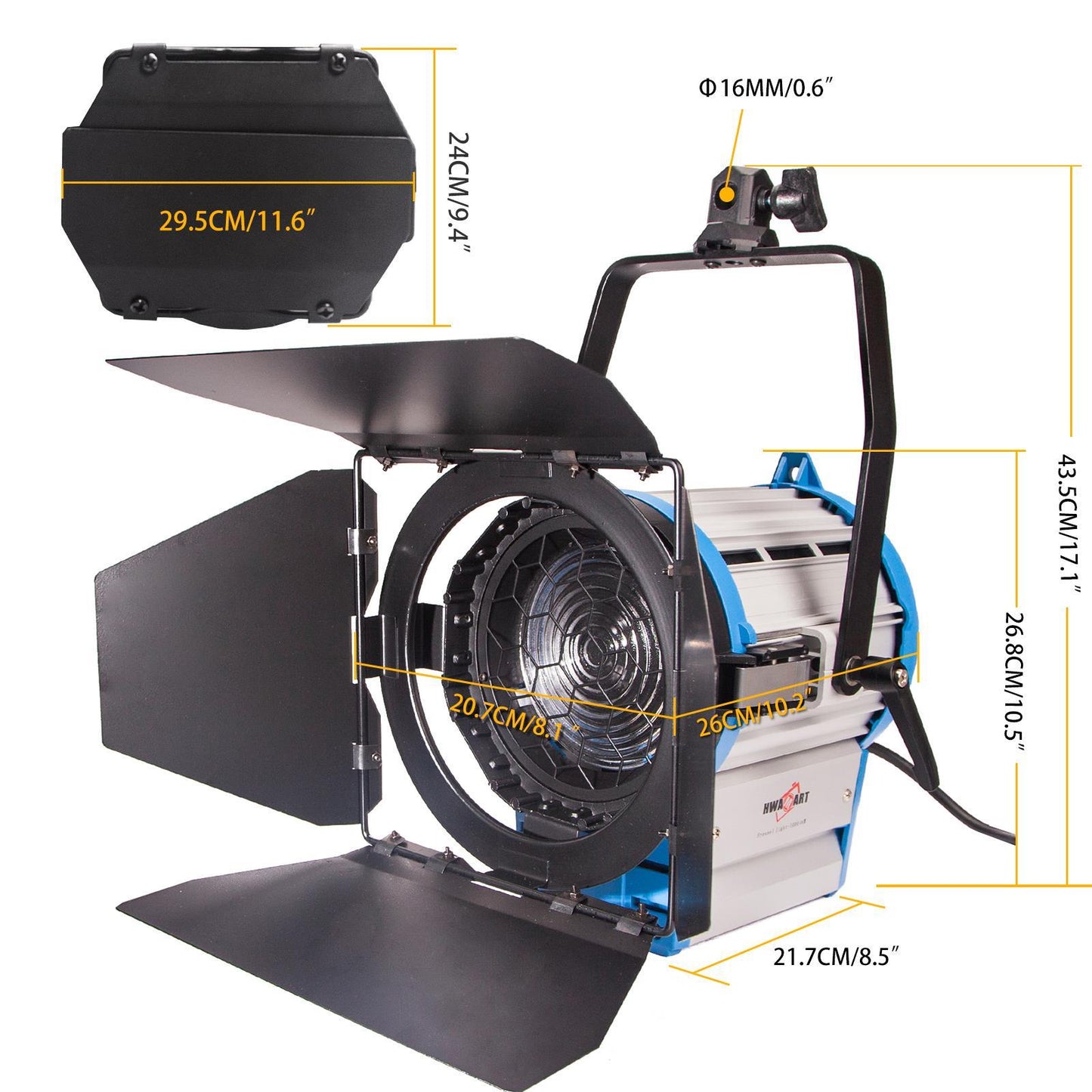 1000W Fresnel Tungsten Spotlights x2 & Spring Cushioned Stands, Wheels