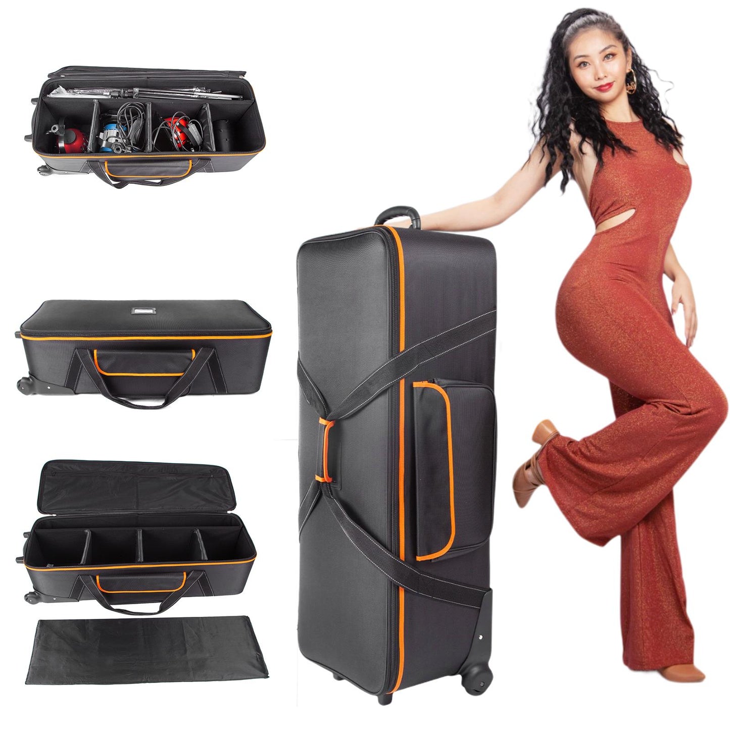 BOLLUMA Photo Studio Equipment Trolley Carry Bag Case 40"x15"x11", Padded Wheeled Portable for Tripod Light Stand Strobe Flash Video Photography Background Accessories
