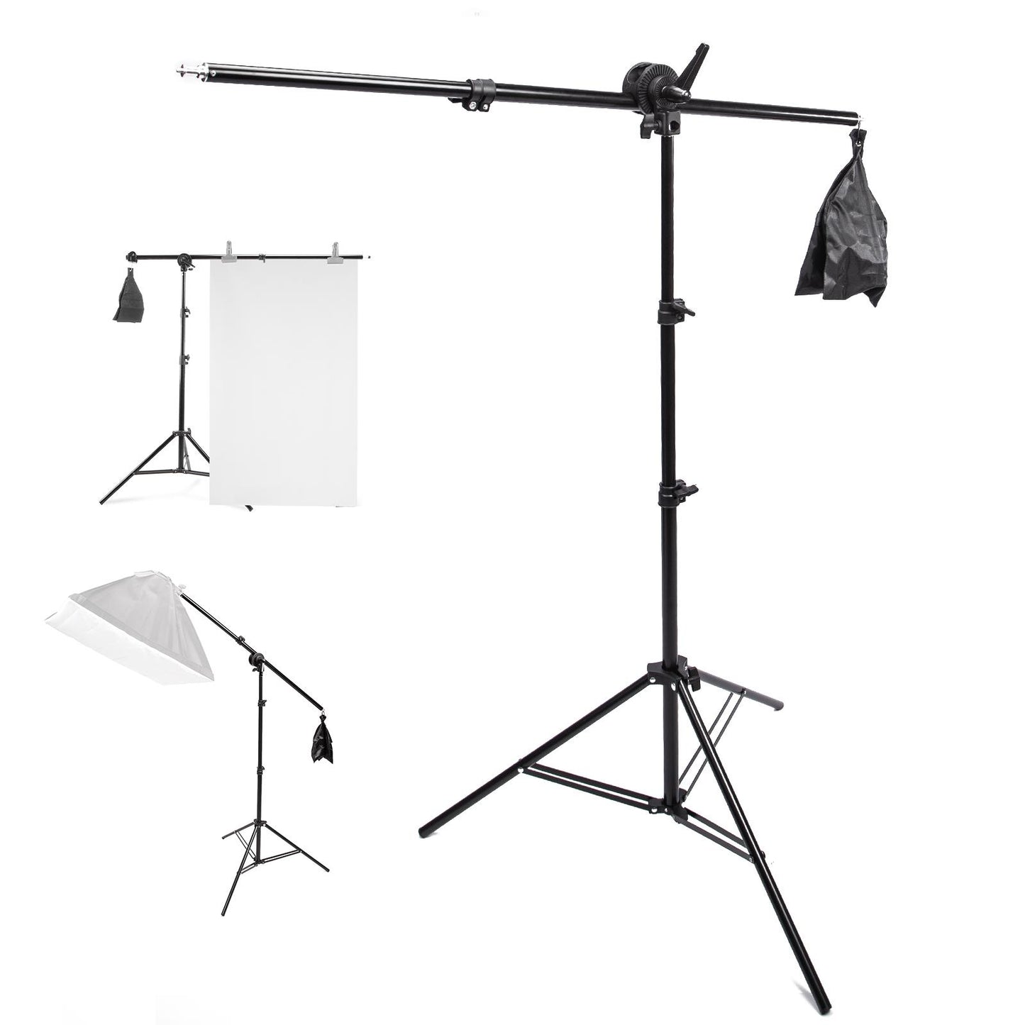 Studio Lighting Kit, 140cm Boom Arm with Single Clamp 200cm Adjustable Photographic Stand Tripod for Softbox Umbrella, Portable Lightweight Boom Stand for Portrait Photography Product Shooting