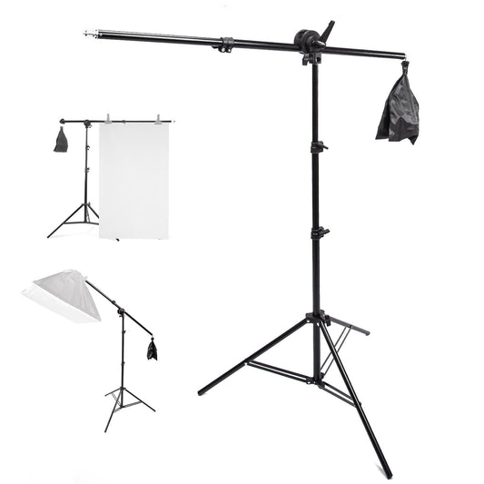 Studio Lighting Kit, 140cm Boom Arm with Single Clamp 200cm Adjustable Photographic Stand Tripod for Softbox Umbrella, Portable Lightweight Boom Stand for Portrait Photography Product Shooting