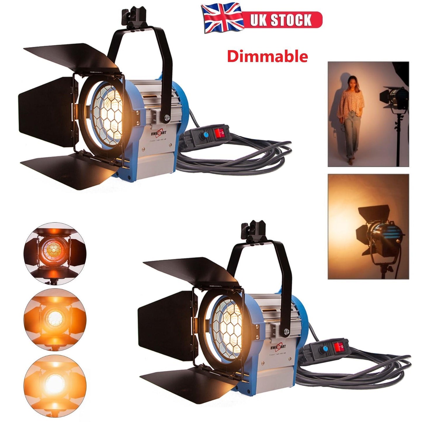 Film Spotlight Video Spot Light Fresnel Spotlight 650W Continuous Lighting, Fill Light for Studio Portrait Photography Product Microfilm Shooting Adverts Commercials, 2 Sets