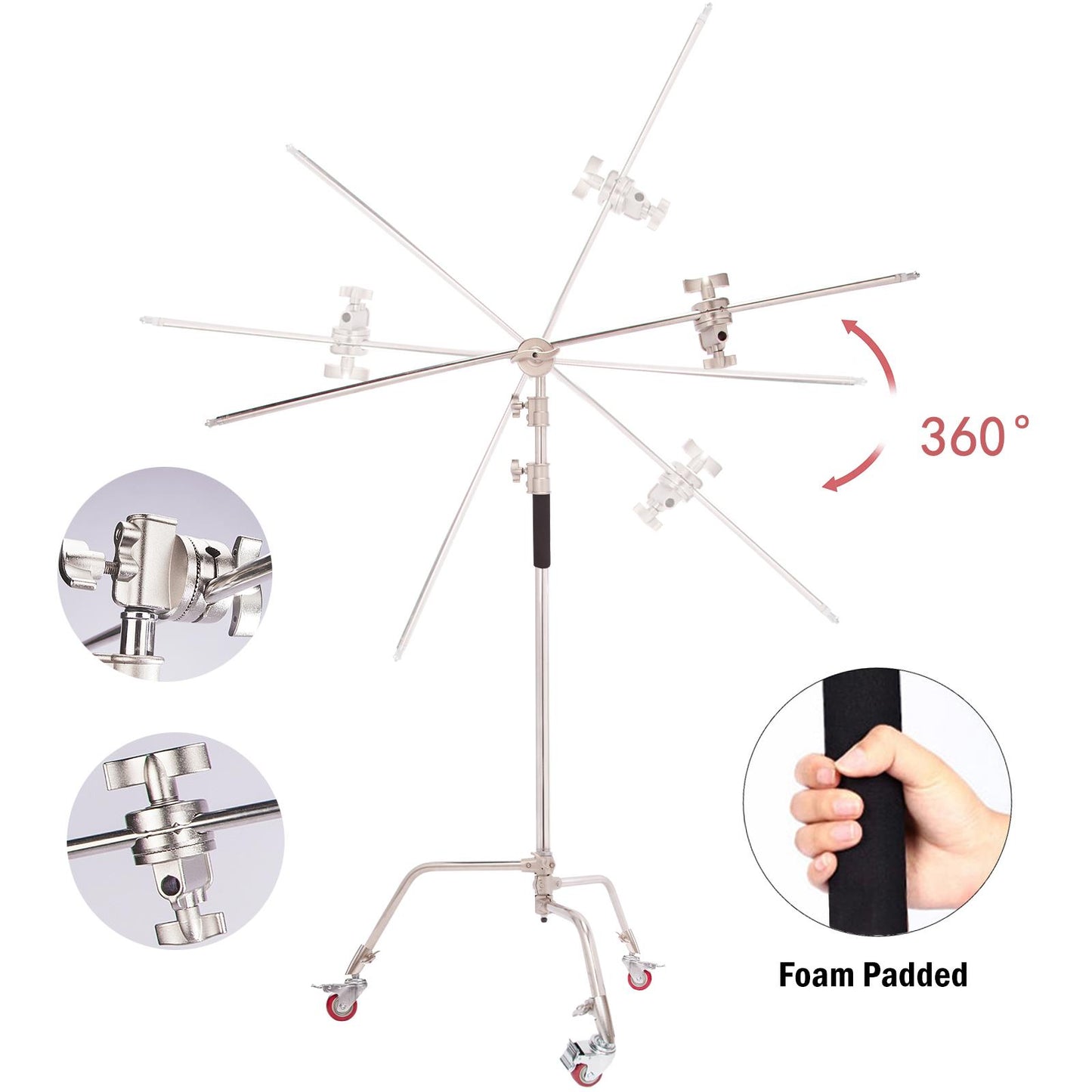Photo Studio C Stand Kit with Reflector, 300cm Spring Cushioned Lighting Stand with 60x75cm 4-in-1 Photography Light Reflector and Caster Wheels, for Fashion Portrait Still Life Shot YouTube Film