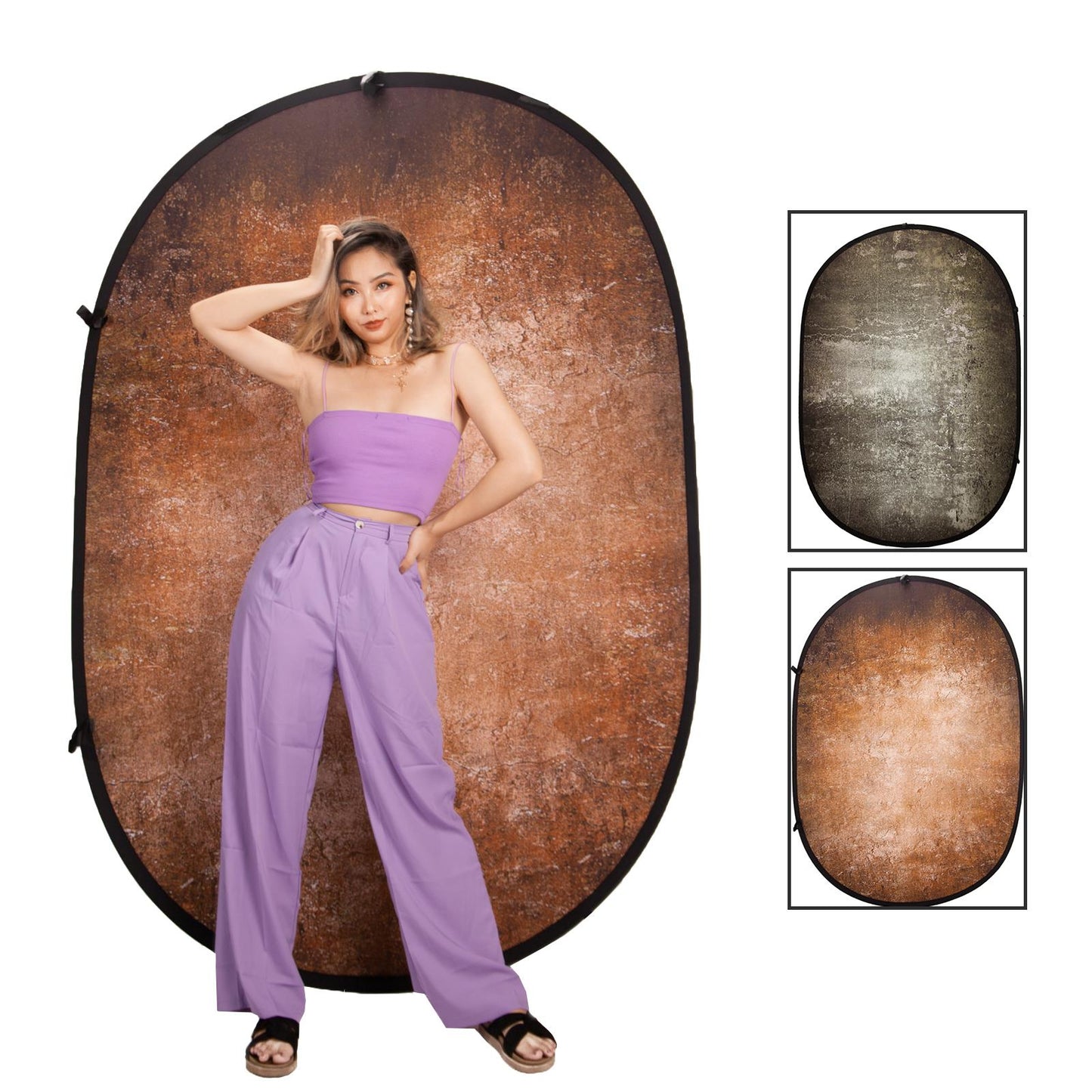 Pop-up Backdrop, 1.5m x 2m, Double Sided - Mottled Dark Moss/Amber