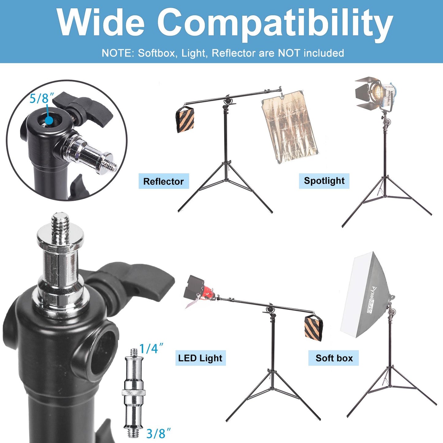 2-in-1 Light Stand with Boom Arm Kit 3.9m Tripod Stand with 1.9m Boom Arm - None, None