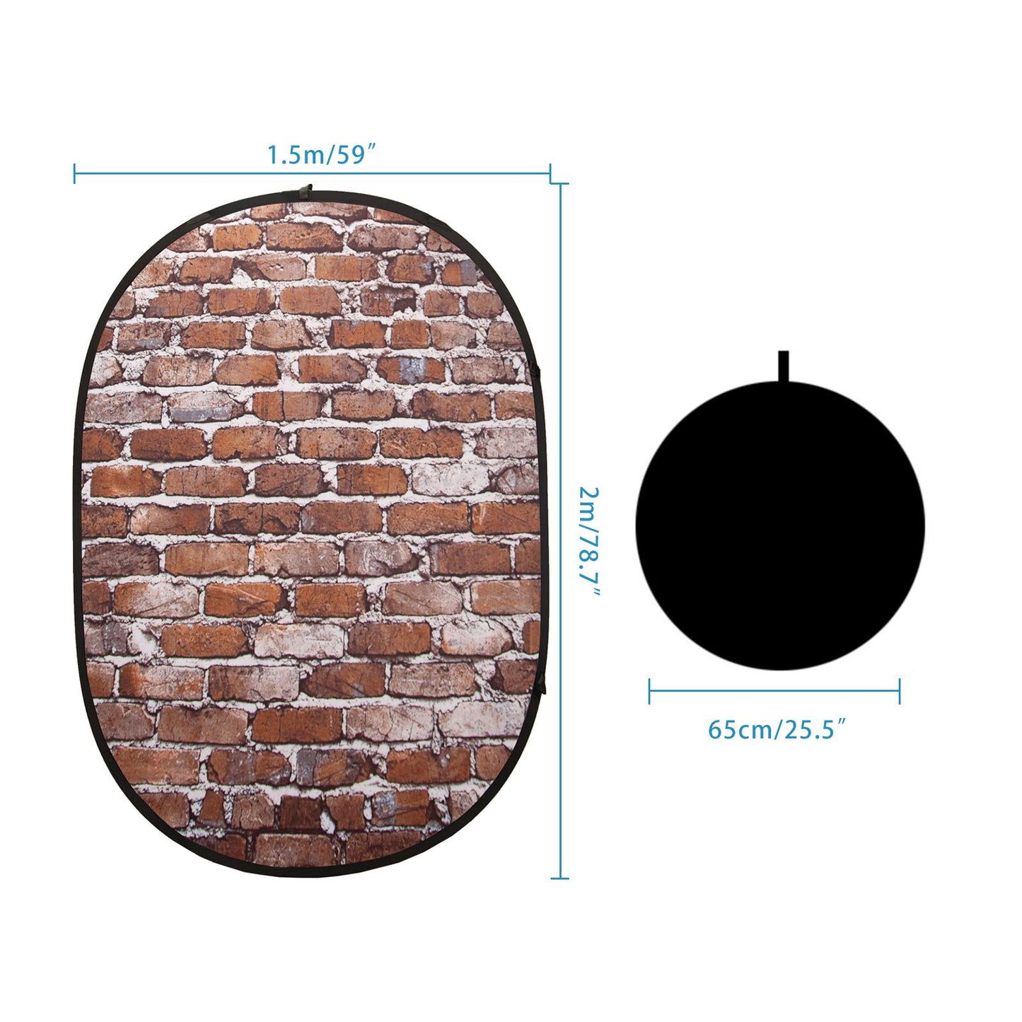 Pop-up Backdrop, 1.5m x 2m, Double Sided - Classic Brick/Whitewashed Brick, with Heavy Duty Stand and Boom Arm