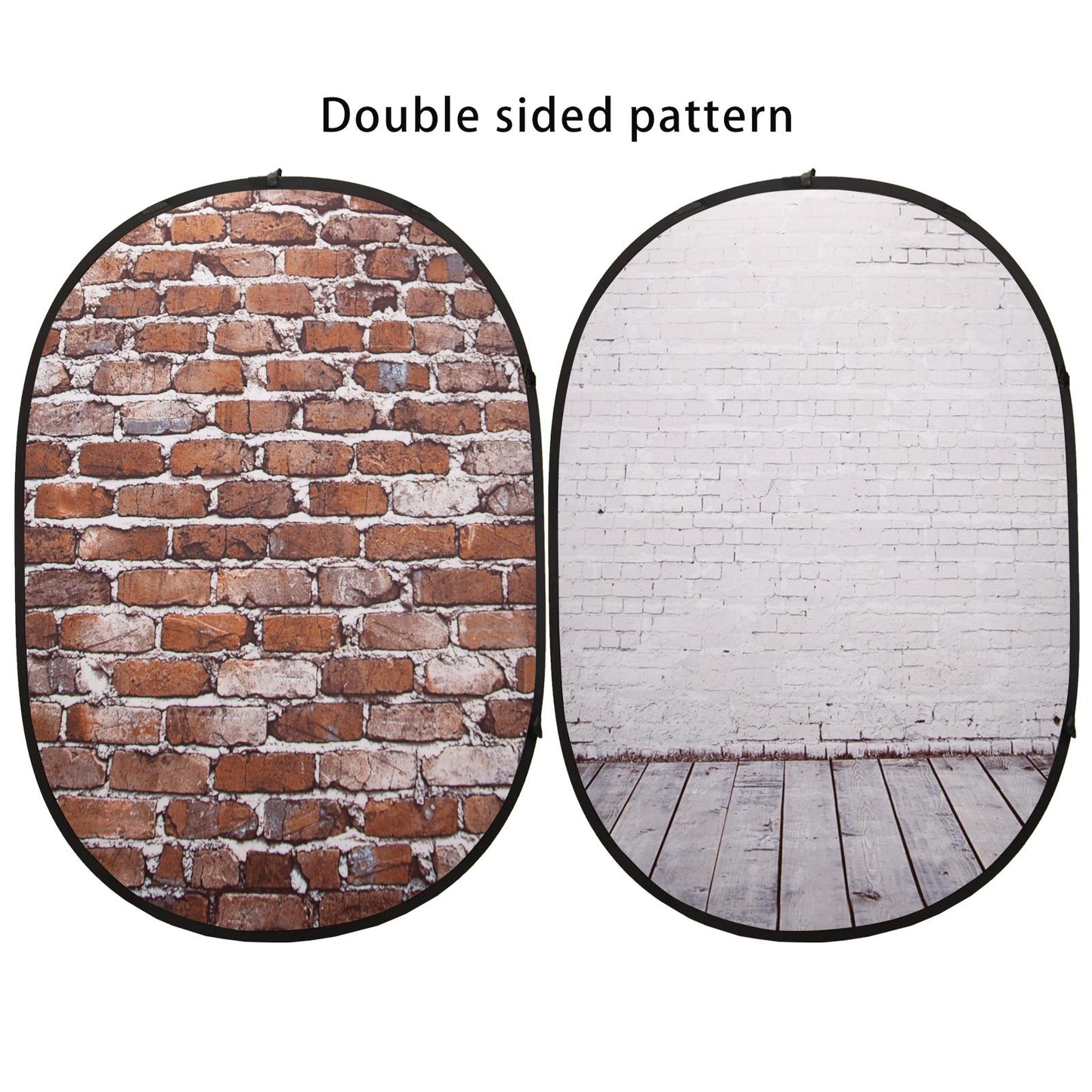 Pop-up Backdrop, 1.5m x 2m, Double Sided - Classic Brick/Whitewashed Brick, with Heavy Duty Stand and Boom Arm
