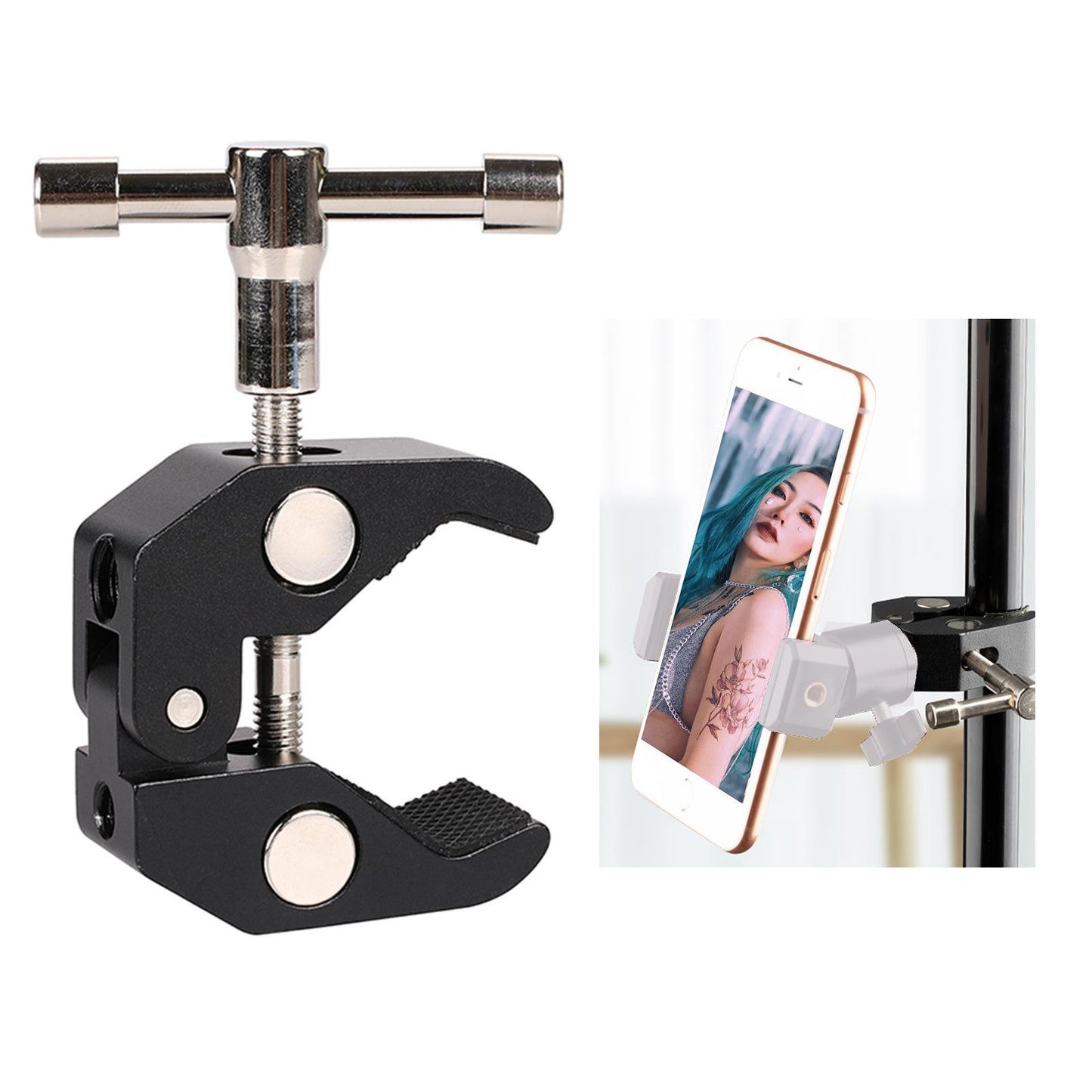 Super Clamp with 1/4 and 3/8 Thread for Cameras, Lights, Umbrellas, Hooks, Shelves, Plate Glass, Cross Bars, LED Lighting Photography Video Audio Accessories