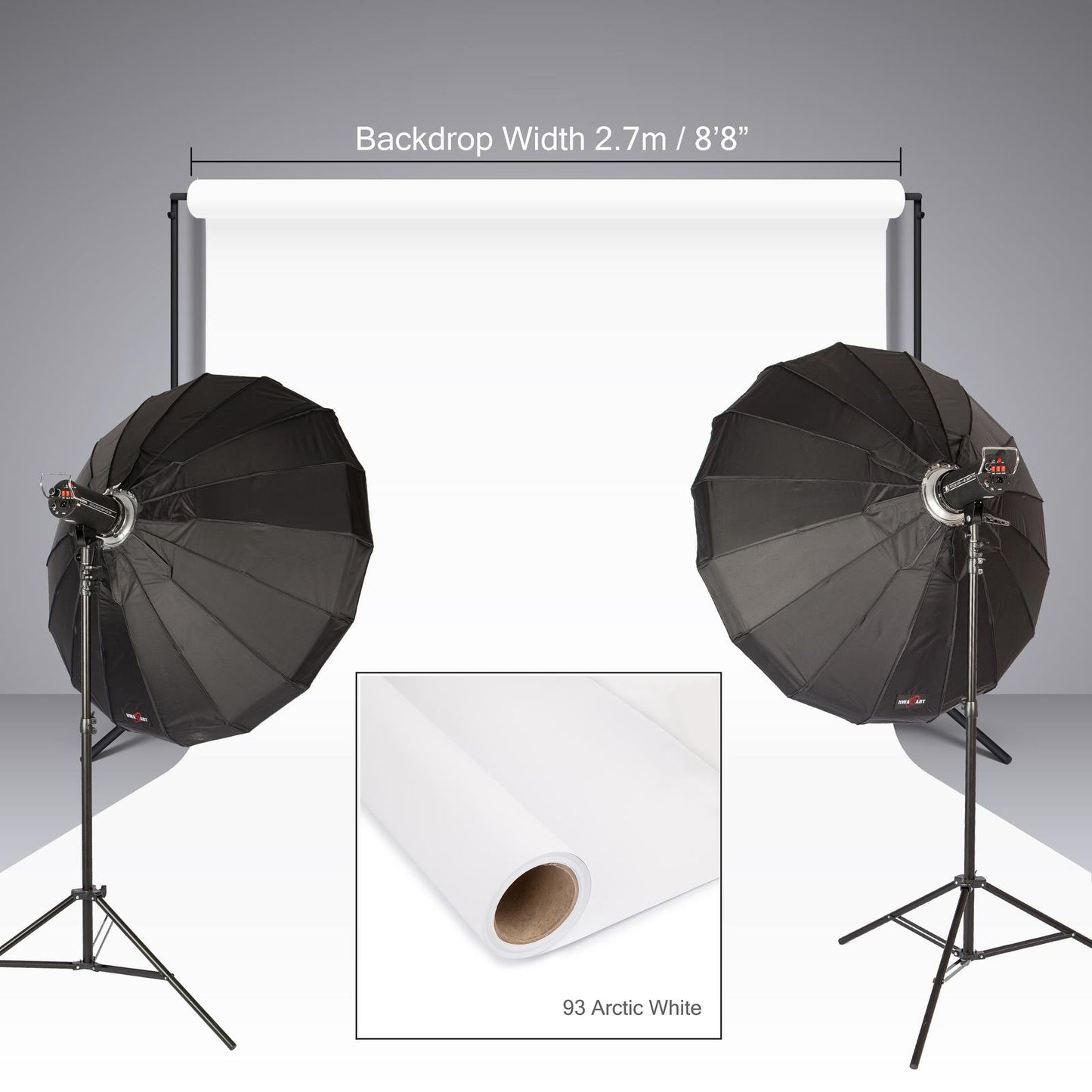 BOLLUMA Arctic White Paper Backdrop 2.7m x 10m and Stand Included