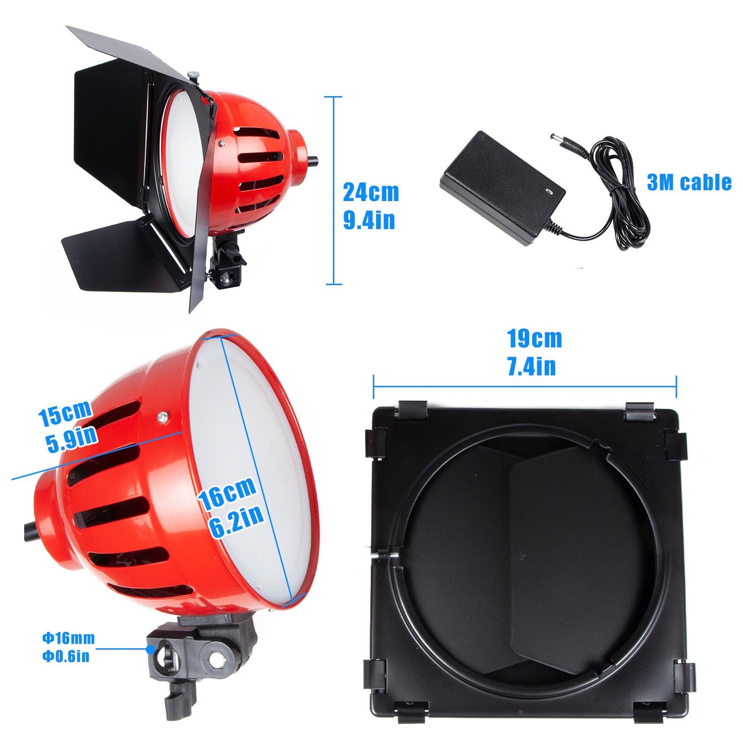 3x50W Photography Red Head Spotlight Bi-color Video Lighting Continuous Red Head Light with Light Stand and Carry Bag, Background Lighting for Portrait Photography Film Shooting Adverts, Dimmable