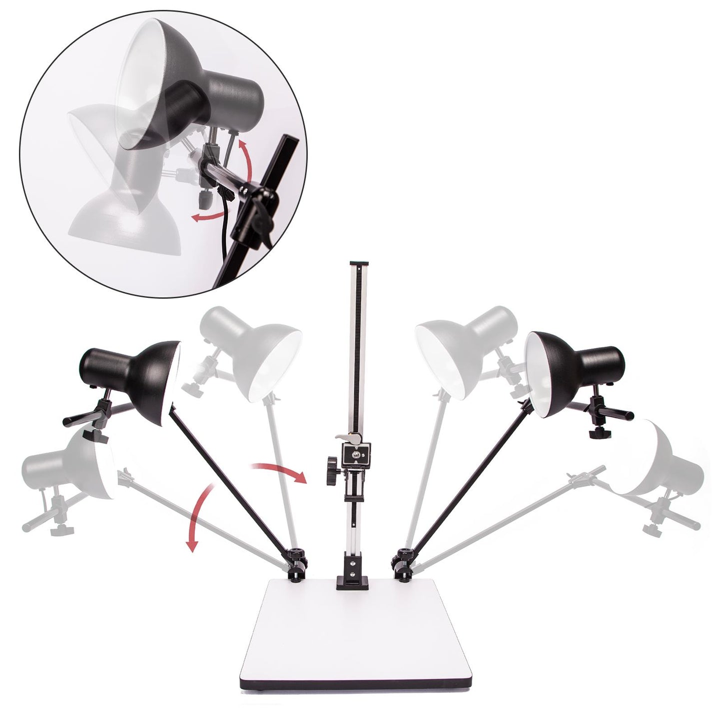 HWAMART Macro Copy Stand with Adjustable Arms, Base, 28'' Column, Quick Release Mount and 45w 5500k Bulbs, Mini Light Stand for Photo Video Macro Shoot