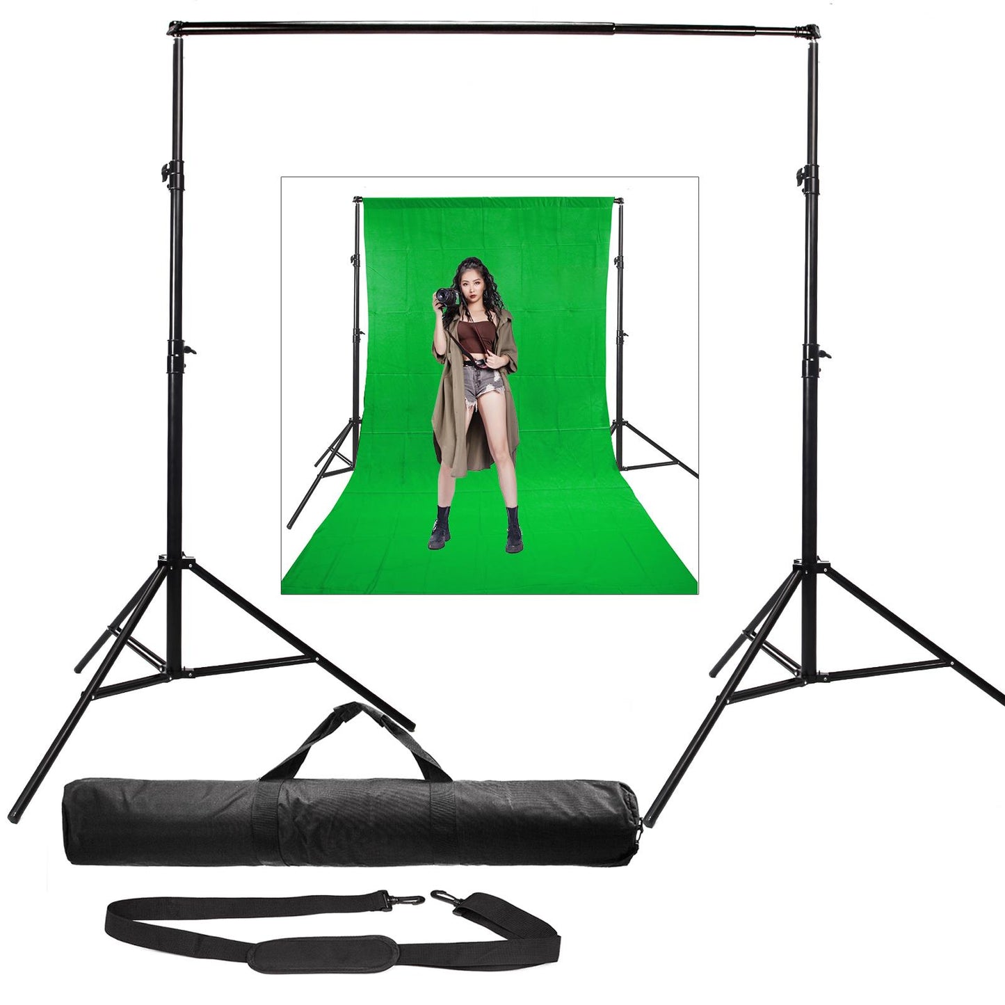 Heavy Duty Background Support With Fully Adjustable Crossbar, Spring Cushioned Stands and Padded Bag