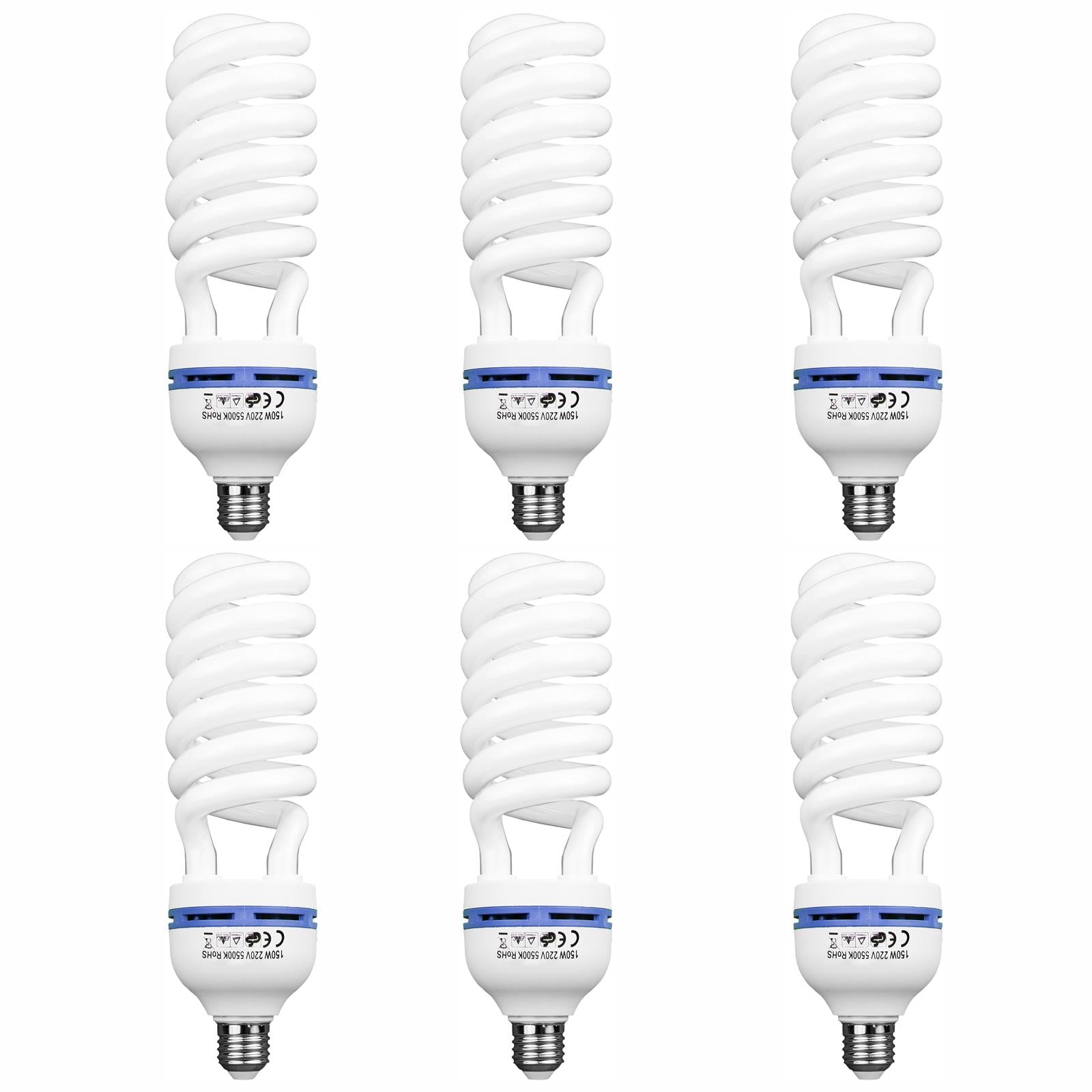 6X Photo Studio 55W 150W E27 5500K CFL Daylight Bulb, 5500K