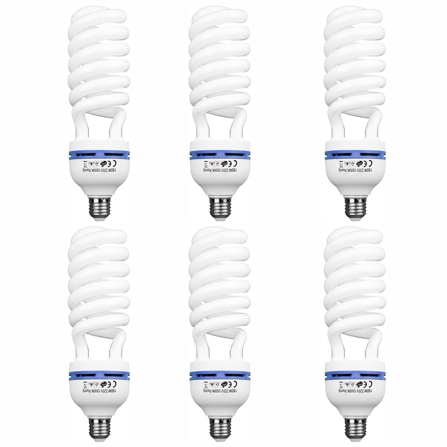 6X Photo Studio 55W = 150W E27 5500K CFL Daylight Bulb, 5500K Light Bulb Lamp Bulbs 220V for Photography Lighting
