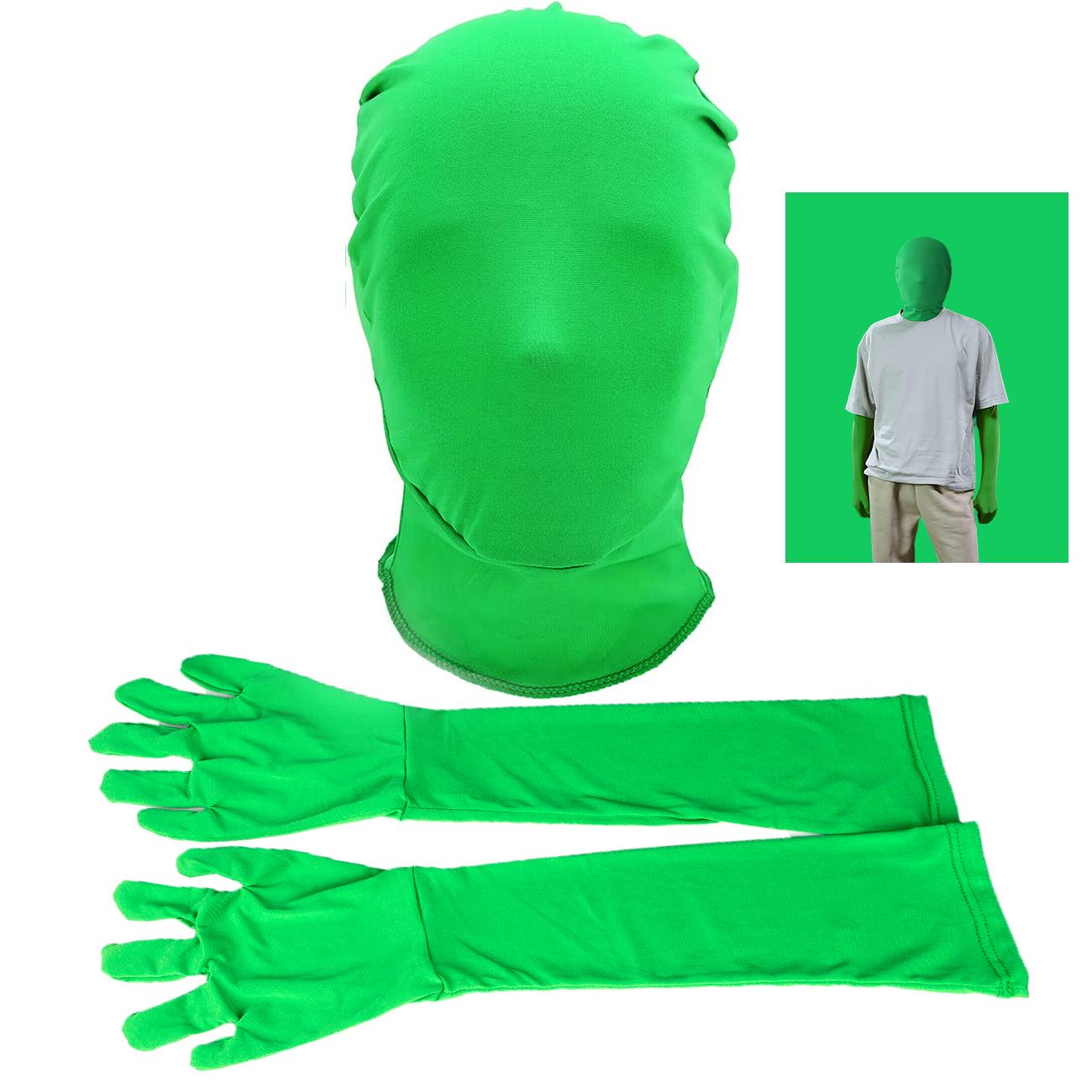 Chromakey Greenscreen Full Head Mask and 2pcs Gloves