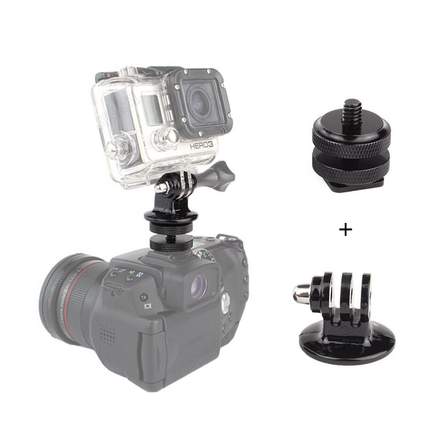 1/4" Double Screw Flash Light Stand Hot Shoe and Camera Mount Adapter Compatible with DSLR Camera Gopro etc
