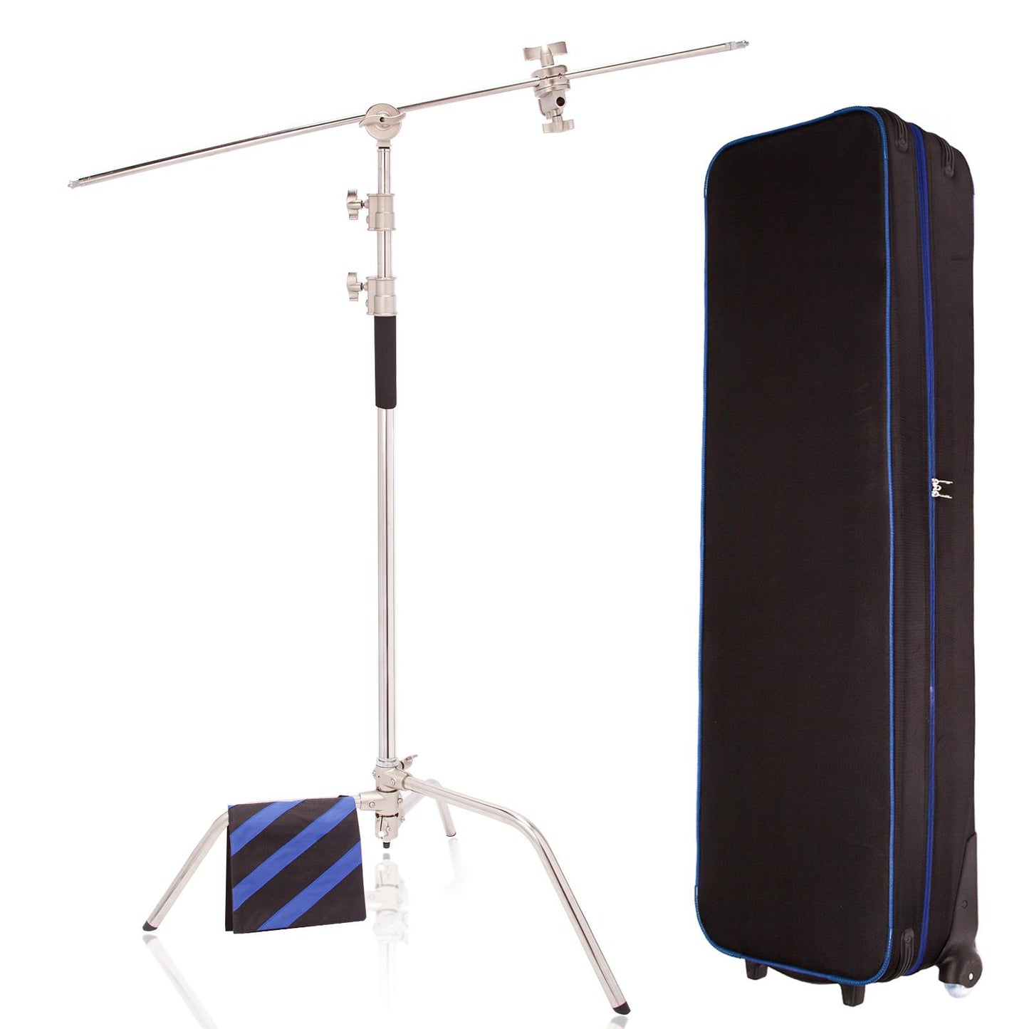 10ft Heavy Duty C Stand Light Stand with 50 inches Extension Boom Arm, 2x Grip Heads, Sandbag and Wheeled Carry Case, Adjustable for Photography Studio Video Reflector, Softbox, Flash, etc, 1 Set