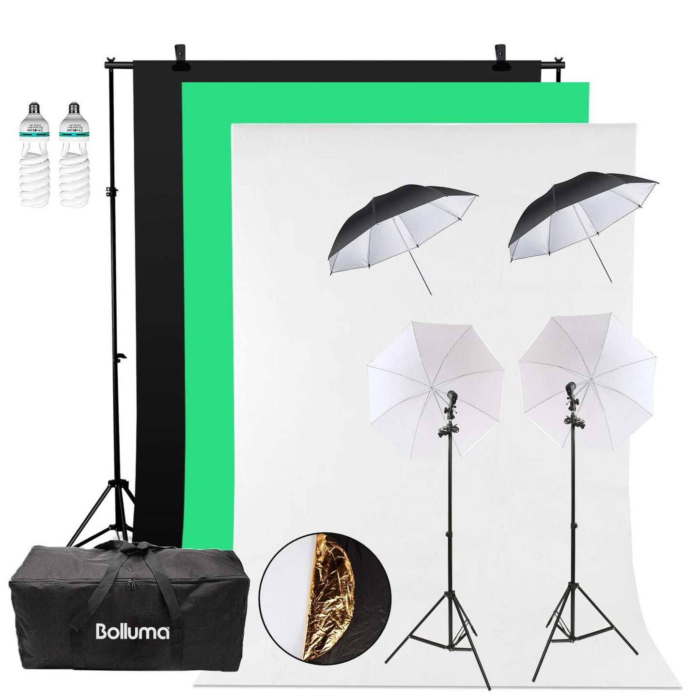 Continuous Lighting Softbox & Backdrop Support Kit 150W with White / Silver Umbrellas