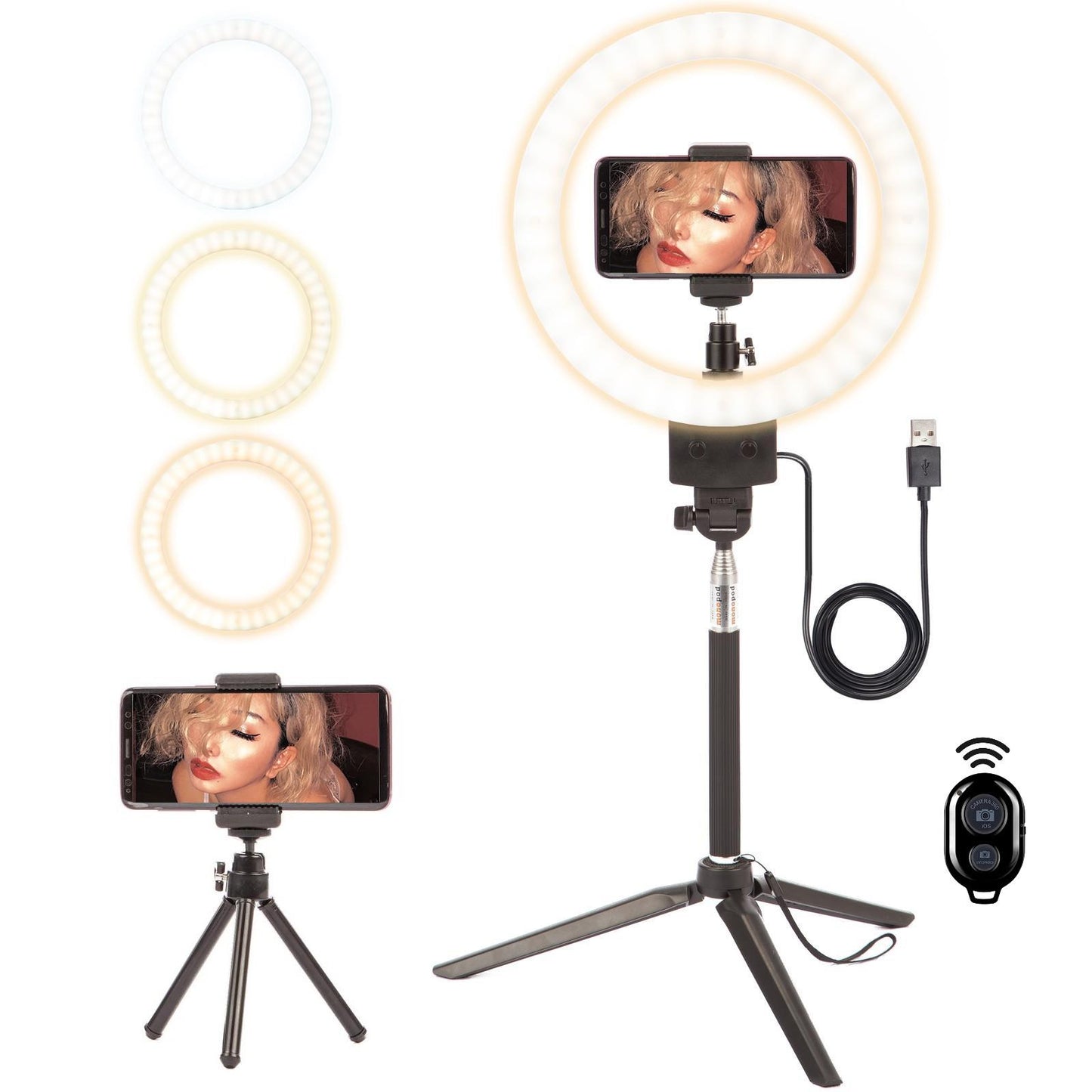 BOLLUMA 23cm LED Ring Light Kit – Tripod, Hot Shoe & Red Remote Control