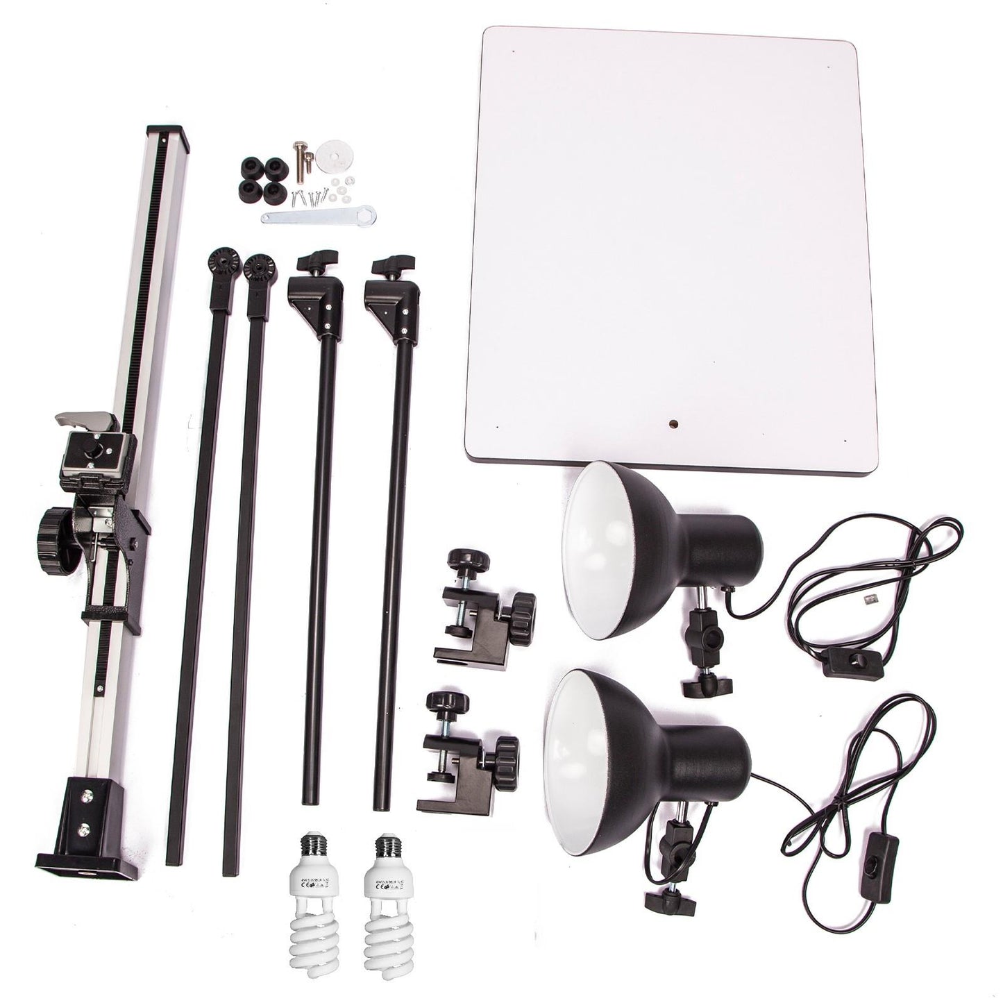 HWAMART Macro Copy Stand with Adjustable Arms, Base, 28'' Column, Quick Release Mount and 45w 5500k Bulbs, Mini Light Stand for Photo Video Macro Shoot