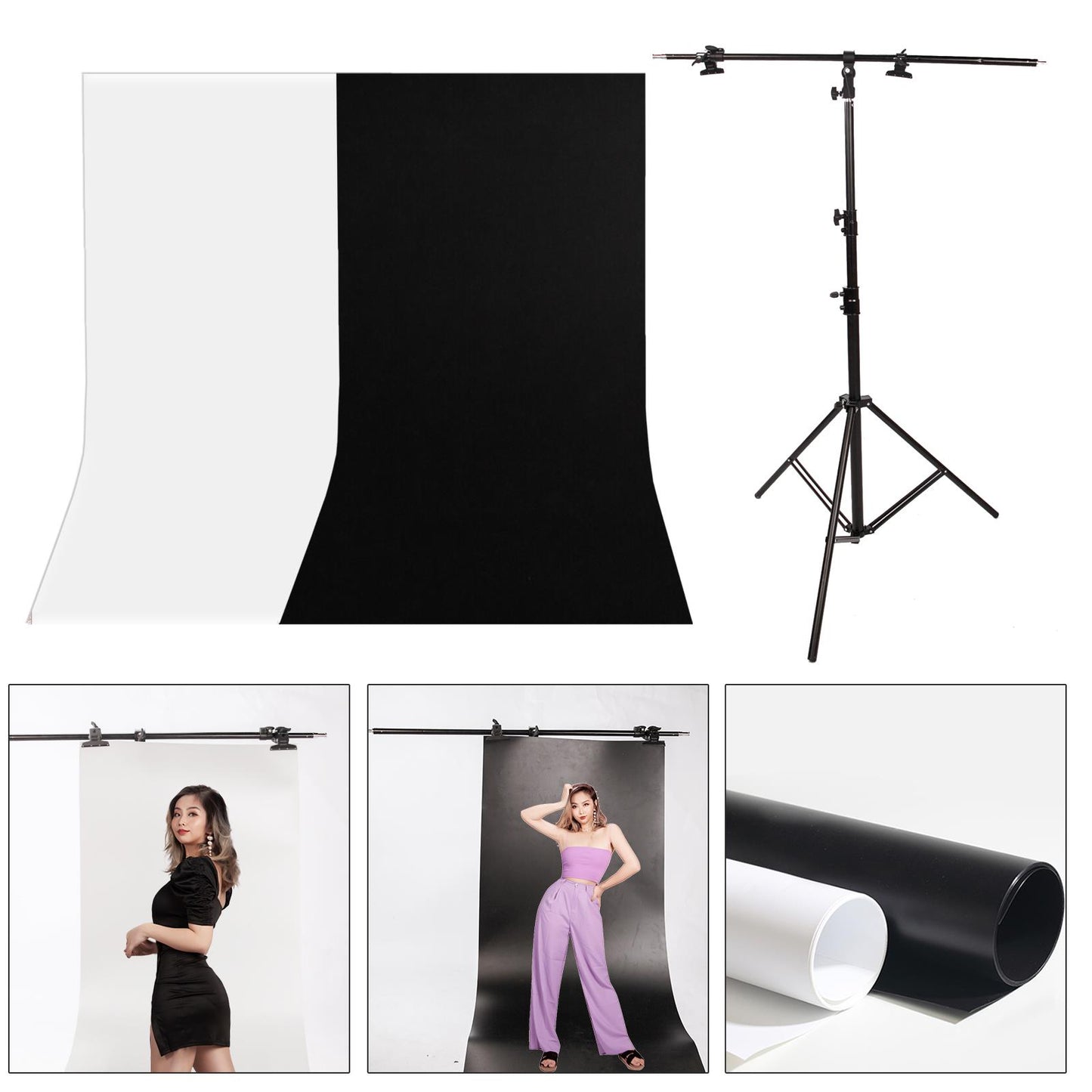 BOLLUMA 120x200cm Black & White PVC Backdrop with Frame