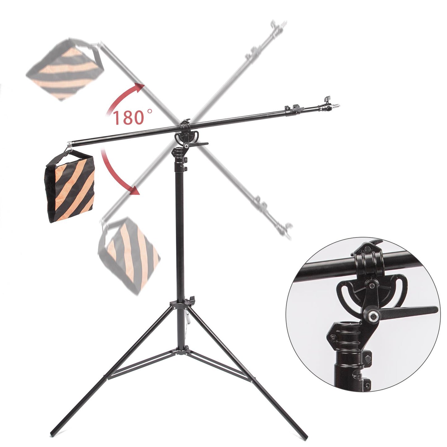 2-in-1 Light Stand with Boom Arm Kit 3.9m Tripod Stand with 1.9m Boom Arm - None, None