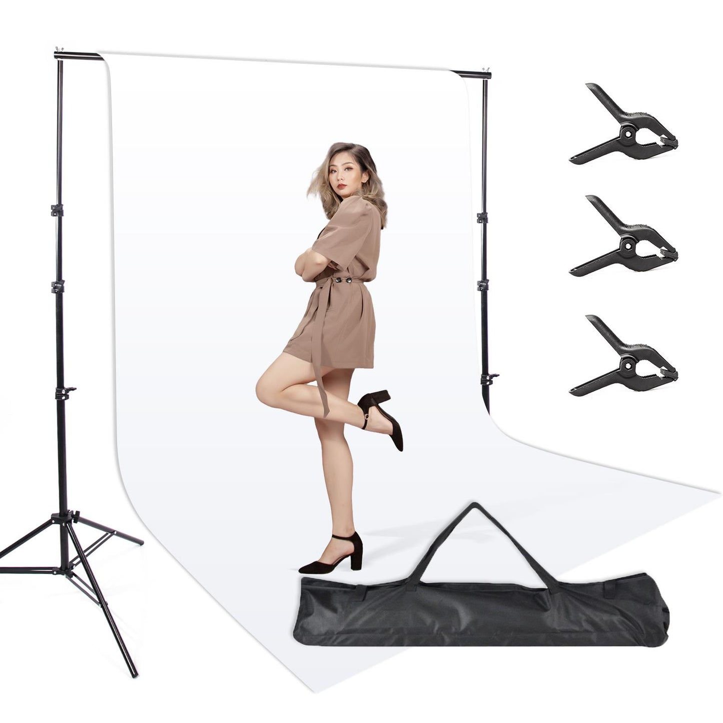 10x9ft Background Stand Kit with 6ftx9ft Muslin White Backdrop