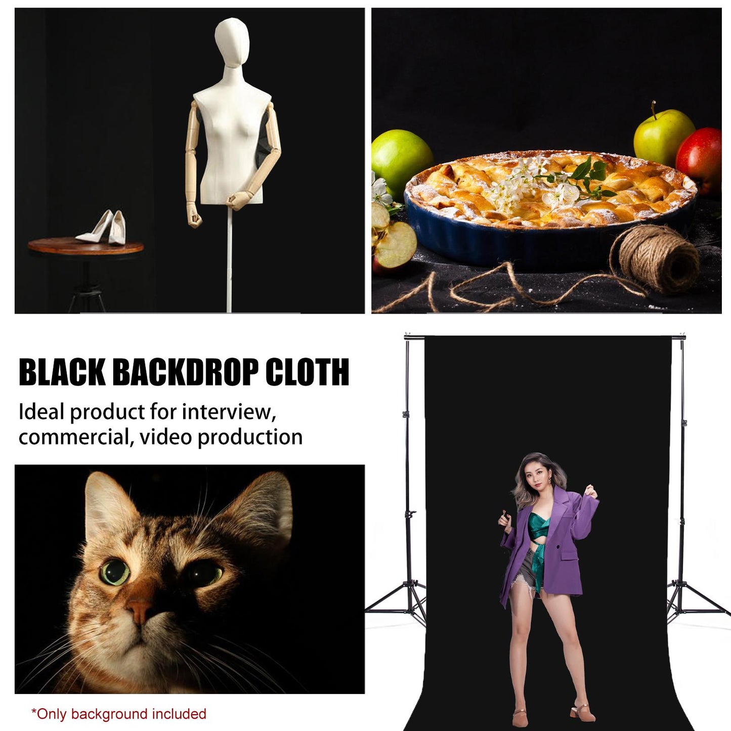 1.8x2.7m Black Cotton Background