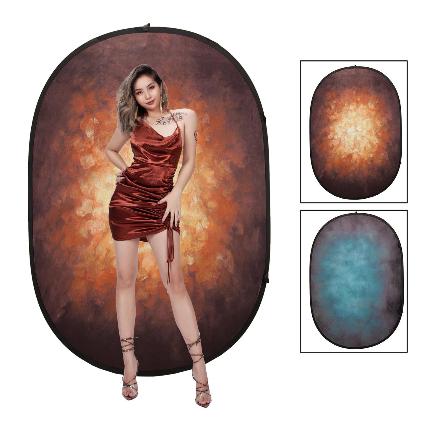 Pop-up Backdrop, 1.5m x 2m, Double Sided - Mottled Gold/Dark Cyan