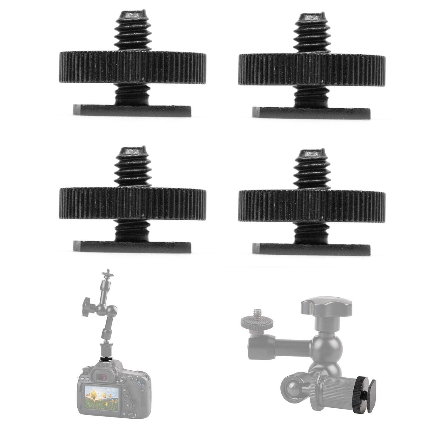 4pc Camera Hot Shoe Mount to 1/4'' Single Layer Tripod Screw Adapter Flash Shoe Mount for DSLR Camera
