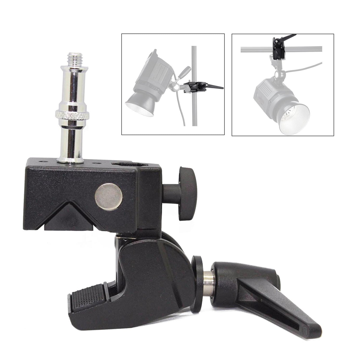 BOLLUMA Super Clamp with 1/4" and 3/8" Stud for Cameras, Flash Strobe Light, Umbrella, Light Stand, Shelves, Plate Glass, Crossbar, LED Lighting Photography Video Audio Accessories