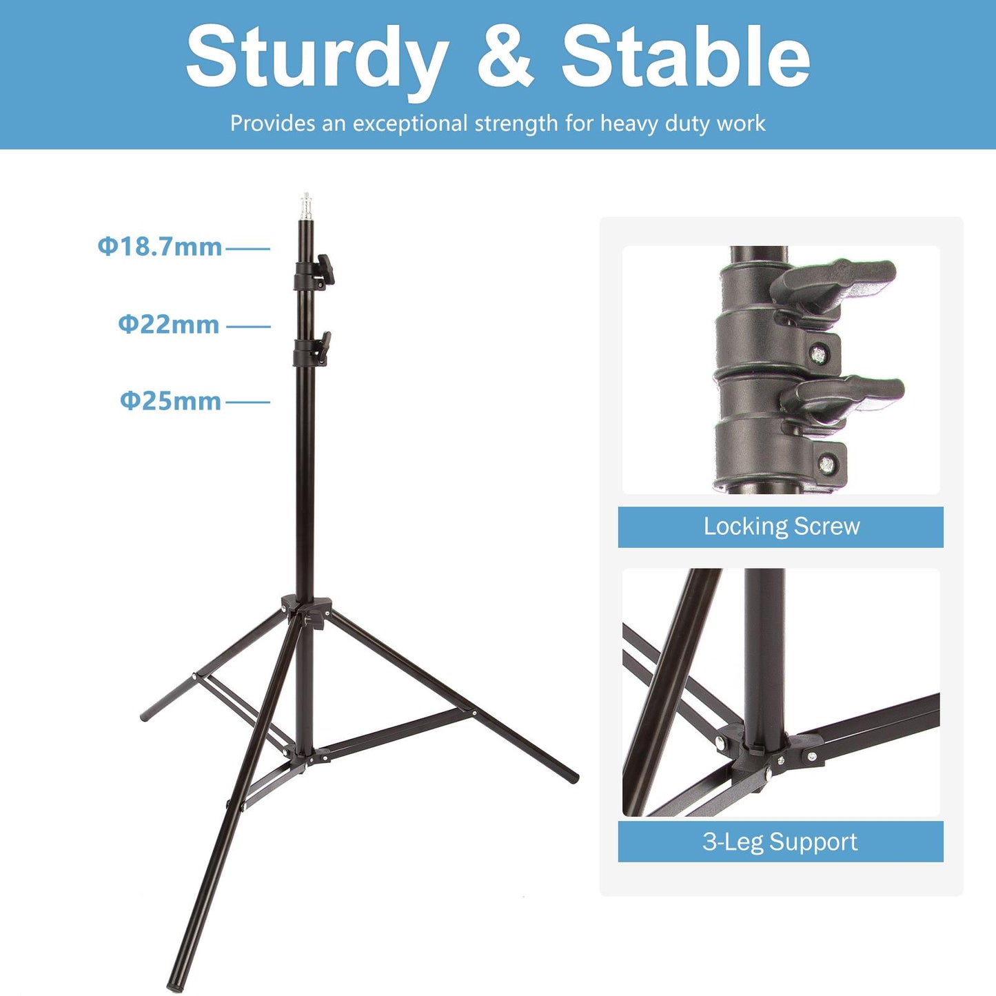 2x Heavy Duty 2m Light Stand
