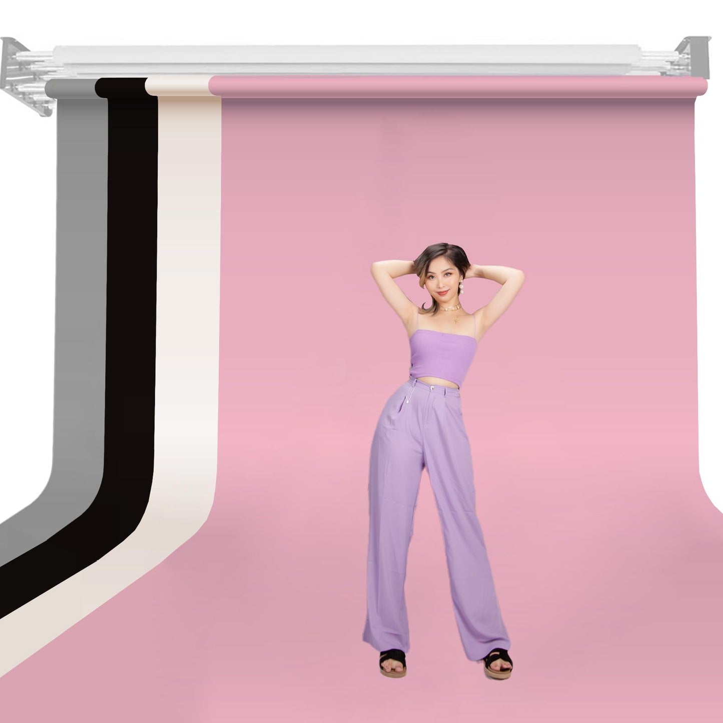 BOLLUMA 2.72x10M Paper Backdrops – Black, Pink, Ivory, Grey Rolls