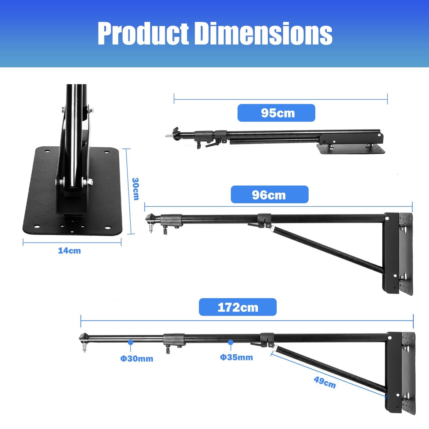 Wall Mountable Triangular Boom, Extendable to 135cm