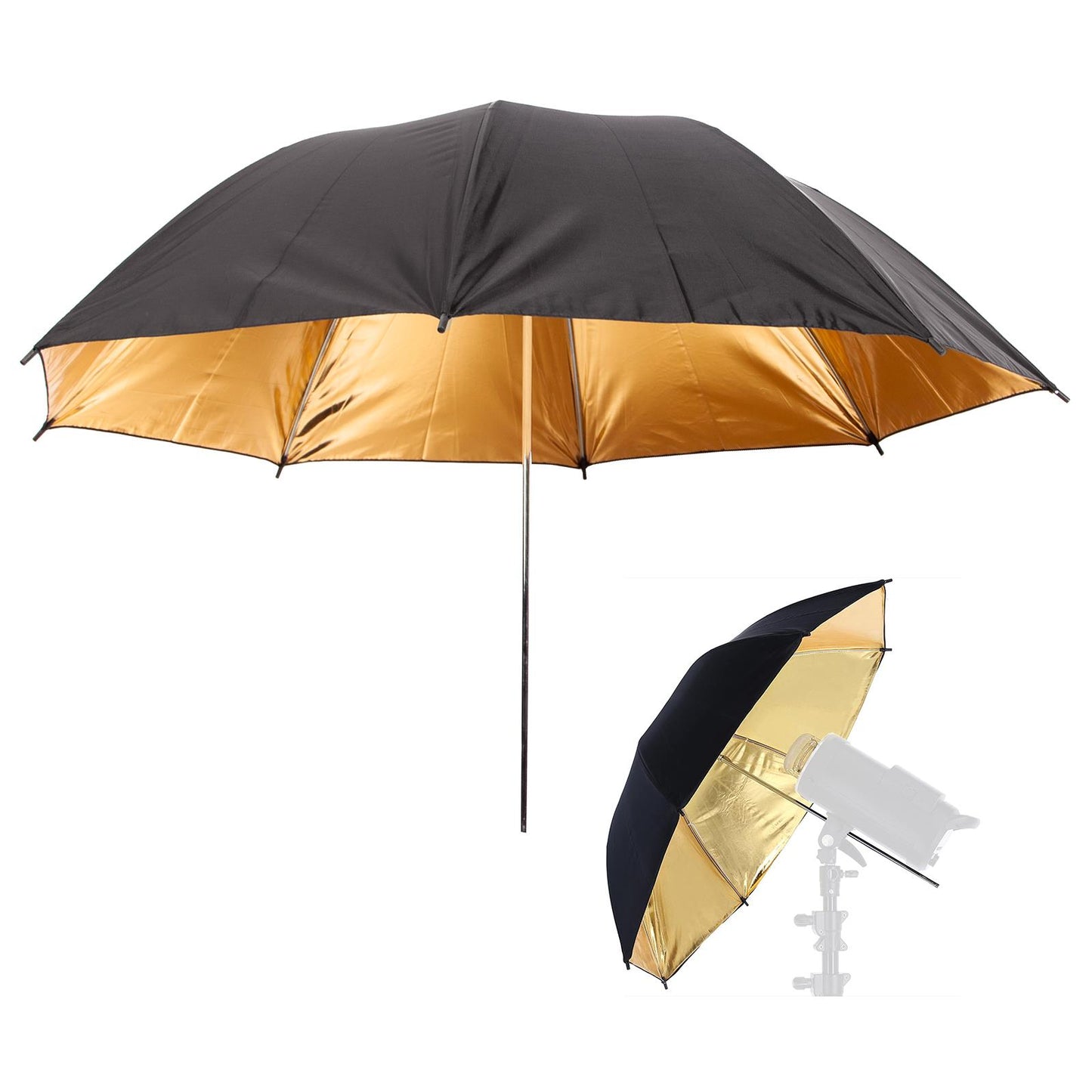 3 x 33" (84cm) Professional Umbrellas, 1x Diffuser, 1x Silver Reflector, 1x Gold Reflector