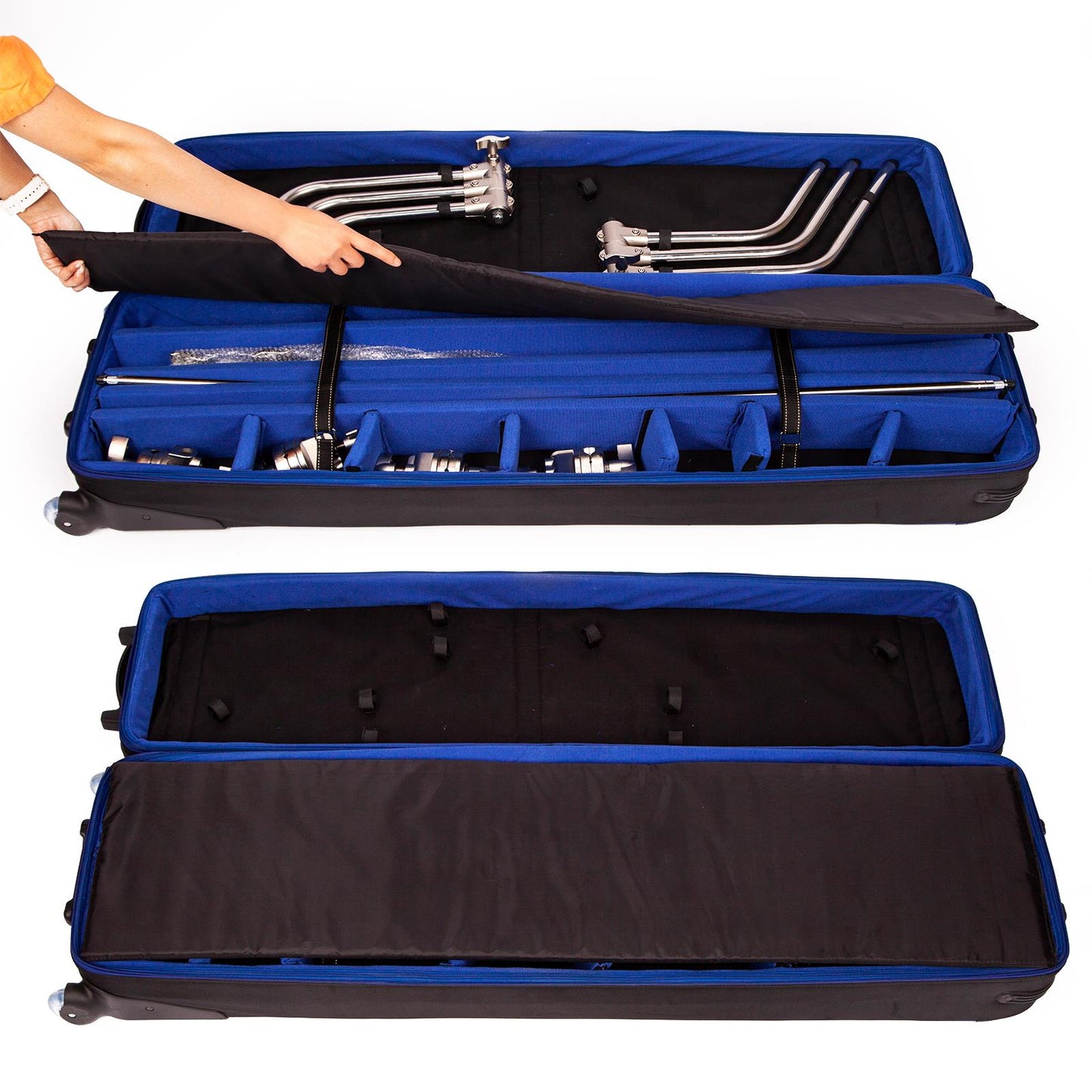 BOLLUMA Photography C Stand Carry Bag Case with Handle and Wheels, 54"x14"x8.2" Roller Flight Case Equipment Protective Trolley Case Bag for Century Stand Light Stand, Umbrella, Softbox, Flash