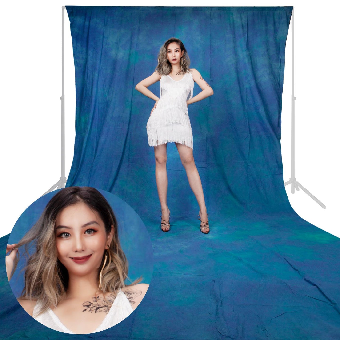 3x6m Mottle Muslin Backdrop - Mid Blue