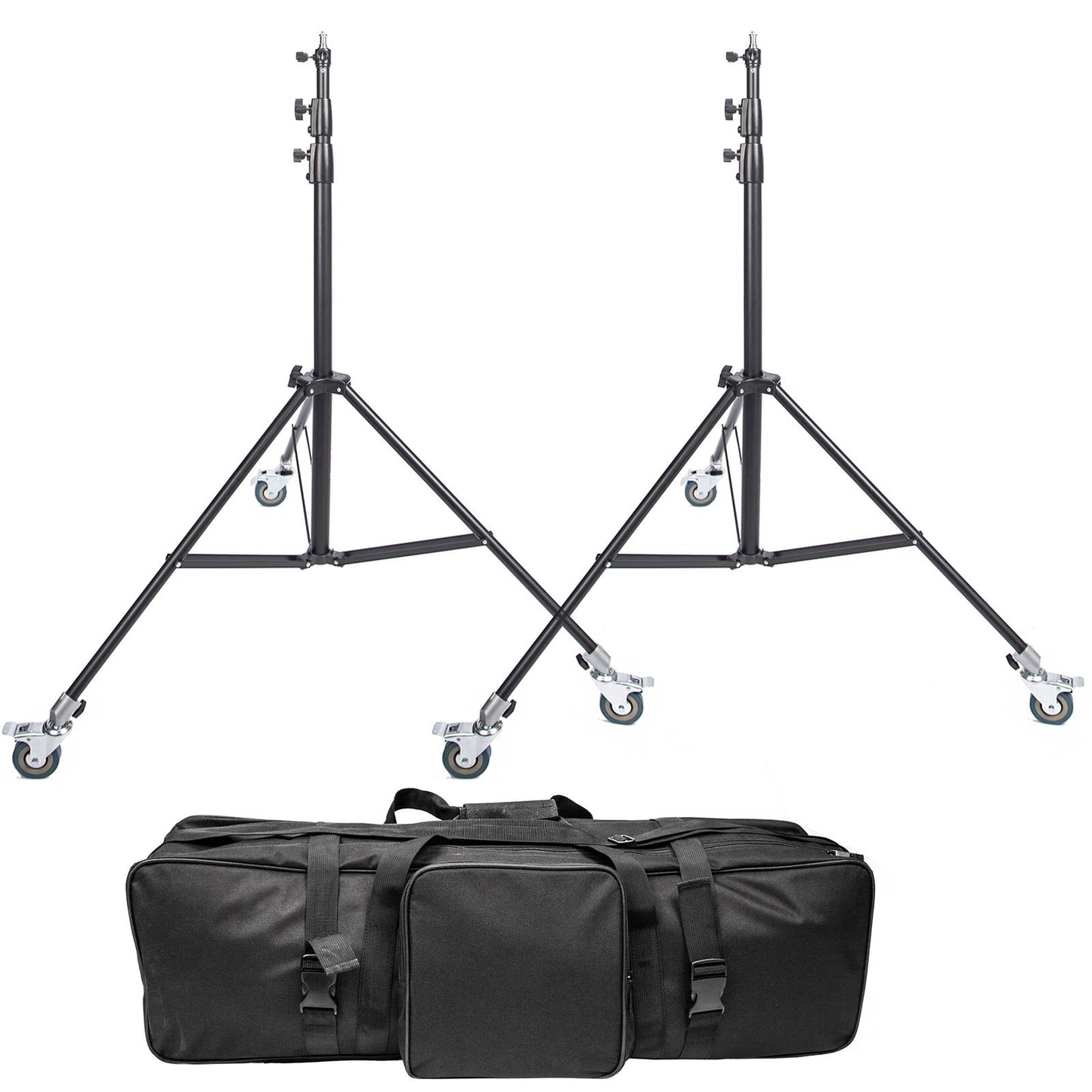 2 x Professional Studio Light Stand with Photography Carry Bag and Caster Wheels, 2.7M Photography Video Stand for Photography and Studio Equipment, Air Cushioned