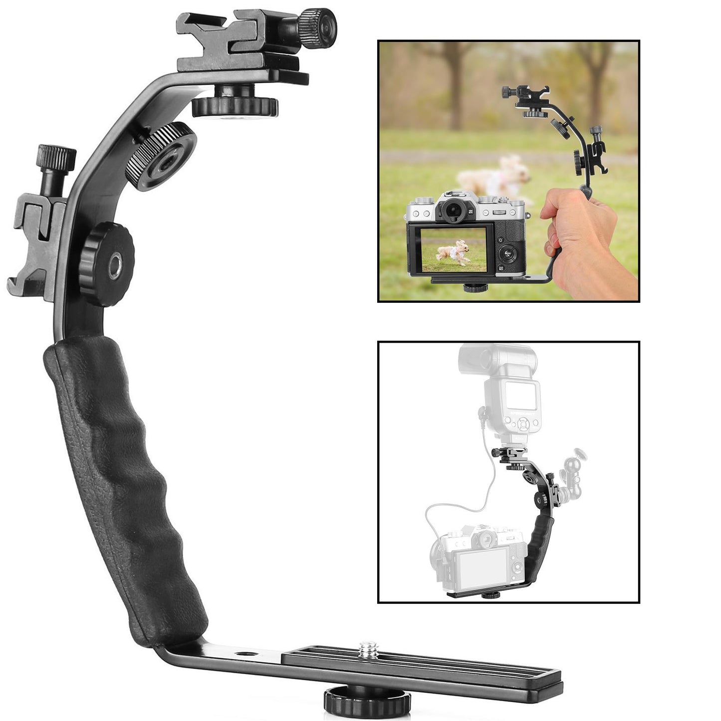 HWAMART L Shape Camera Flash Bracket with Hot Shoe Mount 1/4 inch Tripod Screw Versatile Handheld Holder for Flashlight Camera DV Camcorder Video Shooting Filming Photography