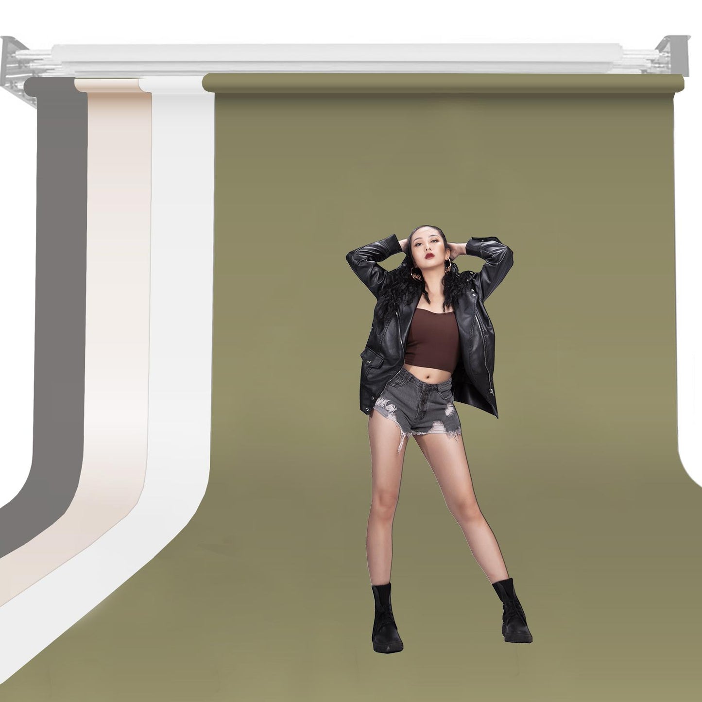 BOLLUMA 2.72x10M Paper Backdrops – Ivory, Grey, White, Green Rolls