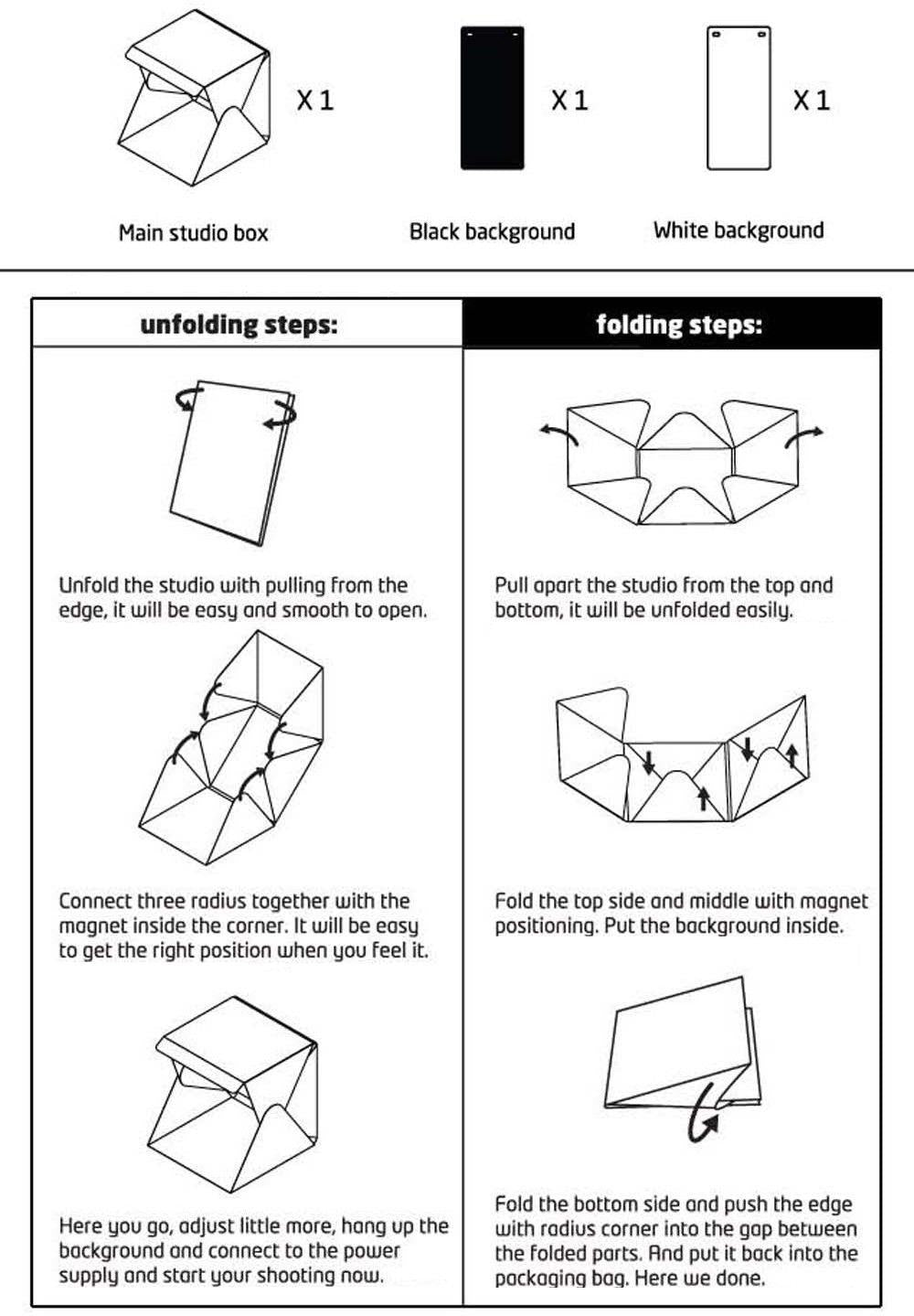 BOLLUMA Portable Mini Shooting Tent – 9x9x9.5” Foldable Light Box