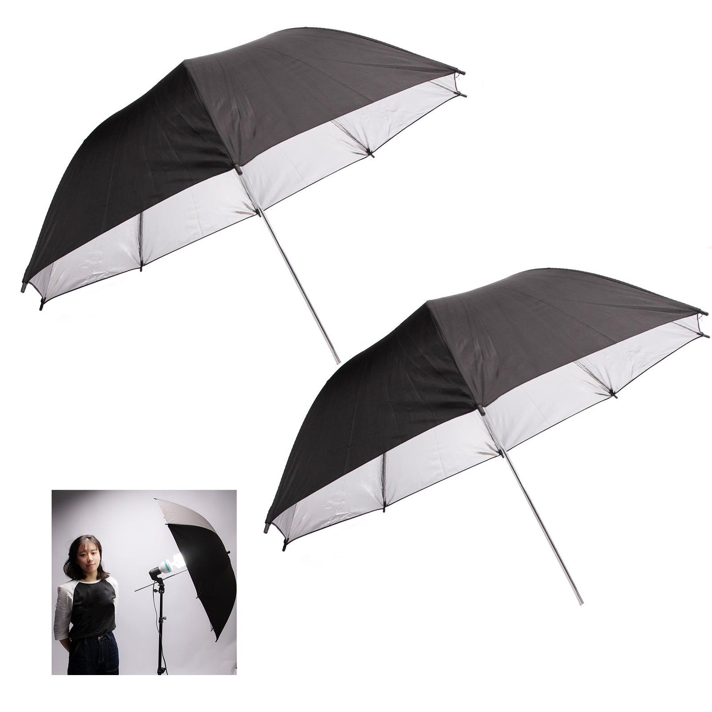 2x 33" (84cm) Professional Umbrella with Silver Reflector