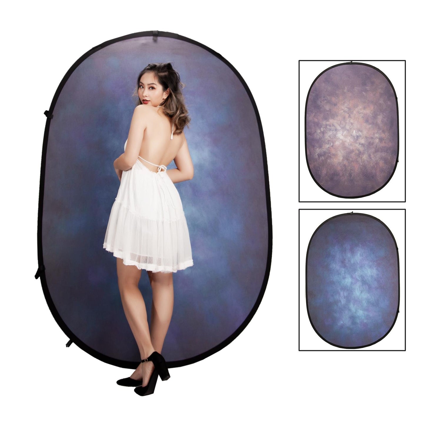 Pop-up Backdrop, 1.5m x 2m, Double Sided - Mottled Violet/Blue