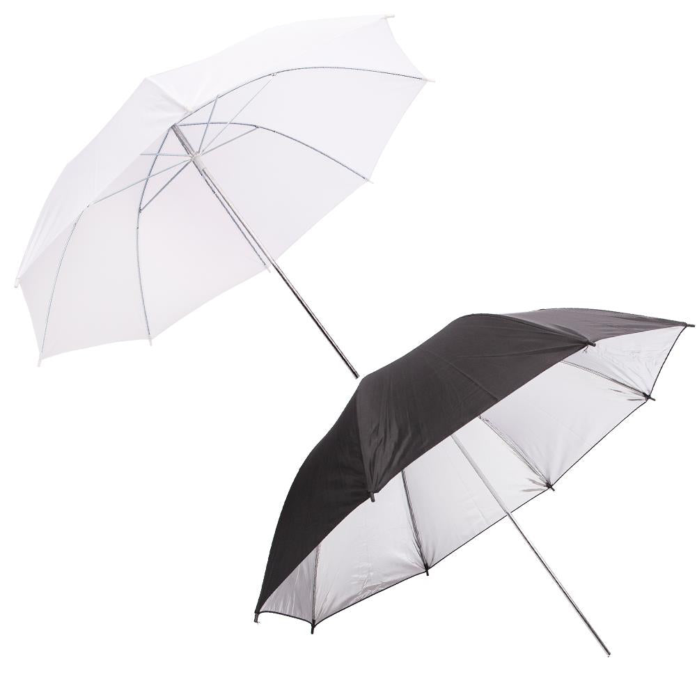 BOLLUMA 2x 33 Inch Reflective Umbrella Diffuser – White & Silver Black