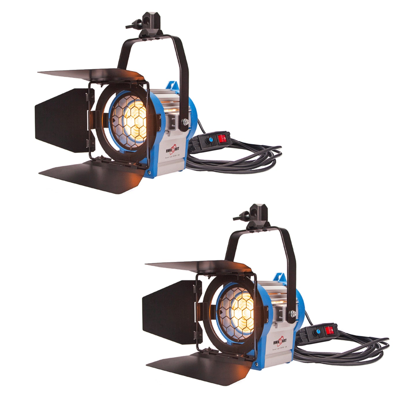 2x 300/500W Studio Fresnel Spotlight, Dimmable, Including Bulb, GY9.5