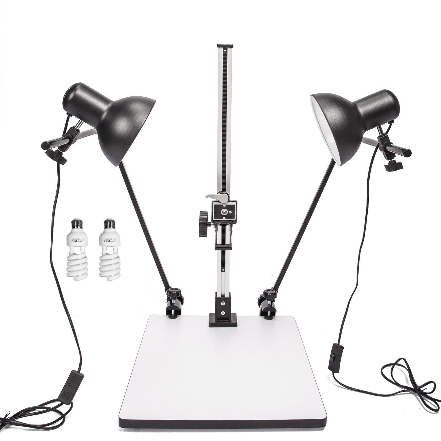 HWAMART Macro Copy Stand with Adjustable Arms, Base, 28'' Column, Quick Release Mount and 45w 5500k Bulbs, Mini Light Stand for Photo Video Macro Shoot