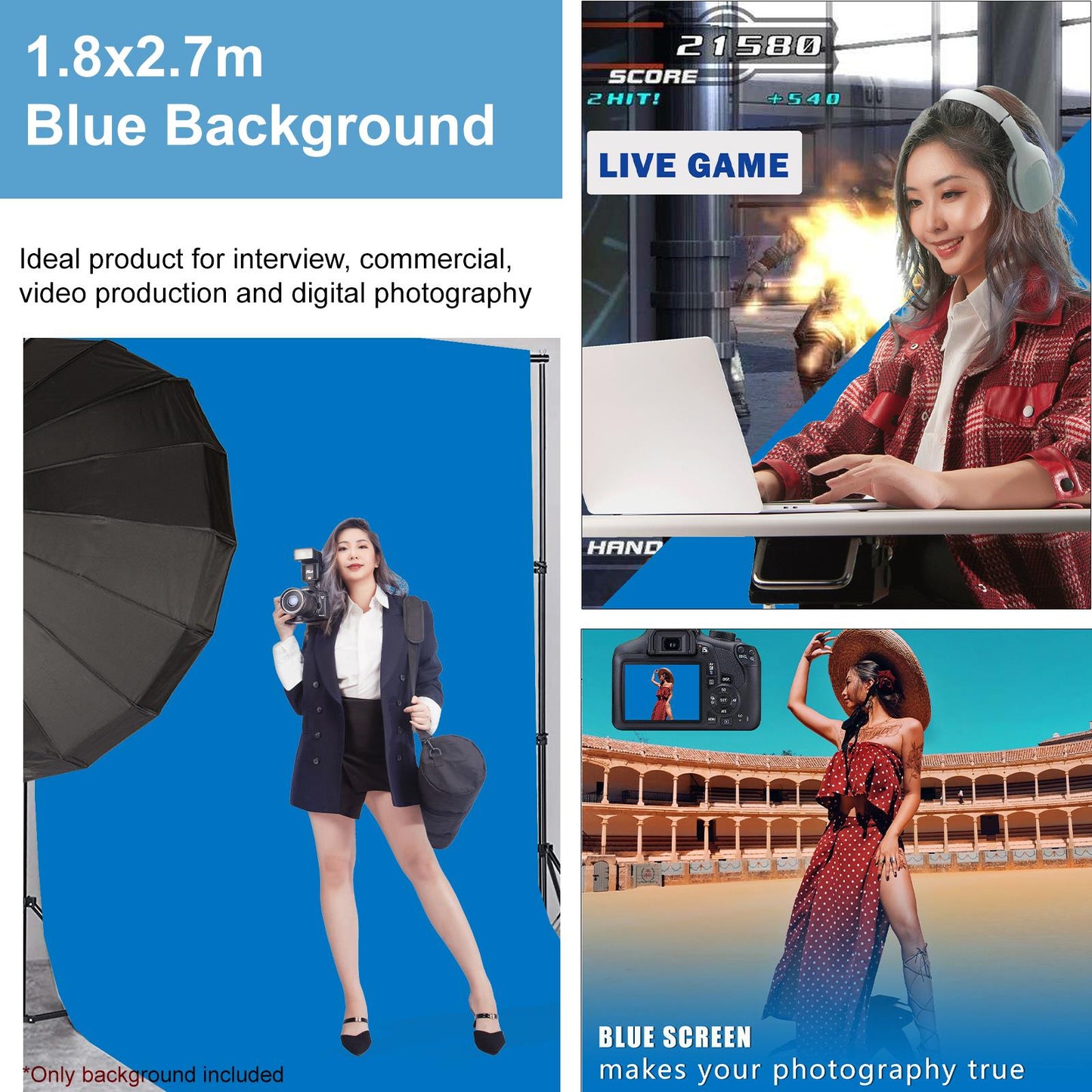 1.8x2.7m Blue Cotton Background